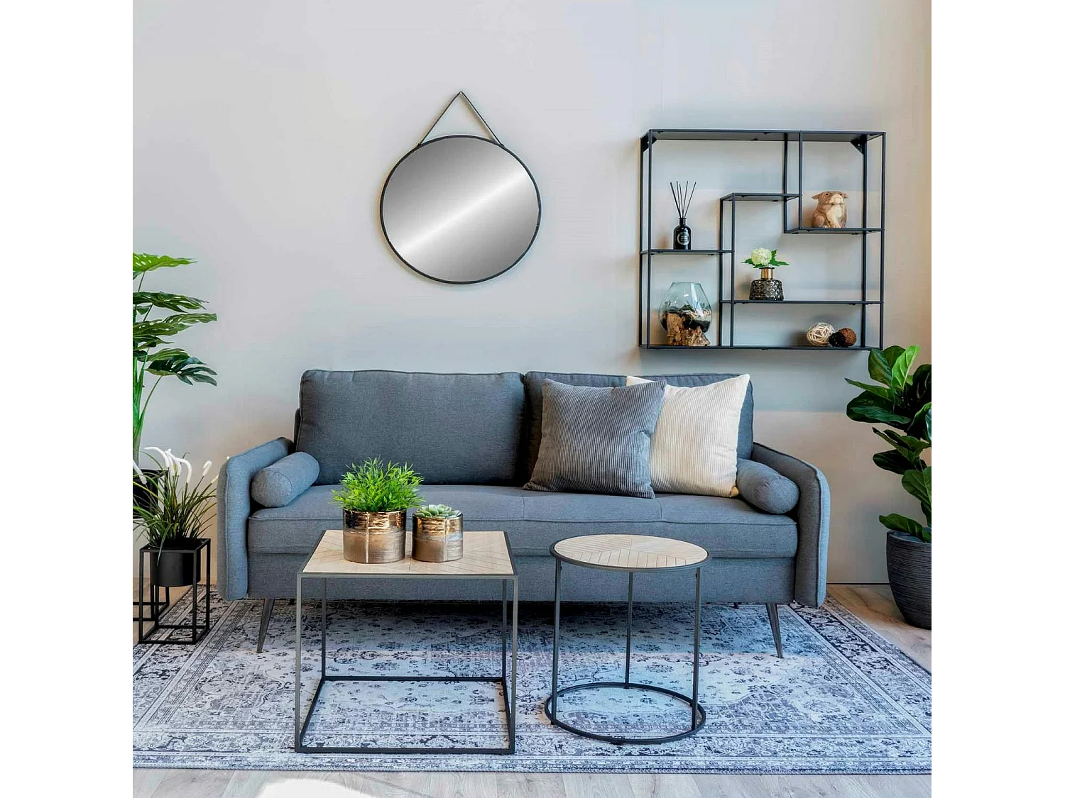 Miroir rond noir avec accroche assortie ø60 cm SEOUL