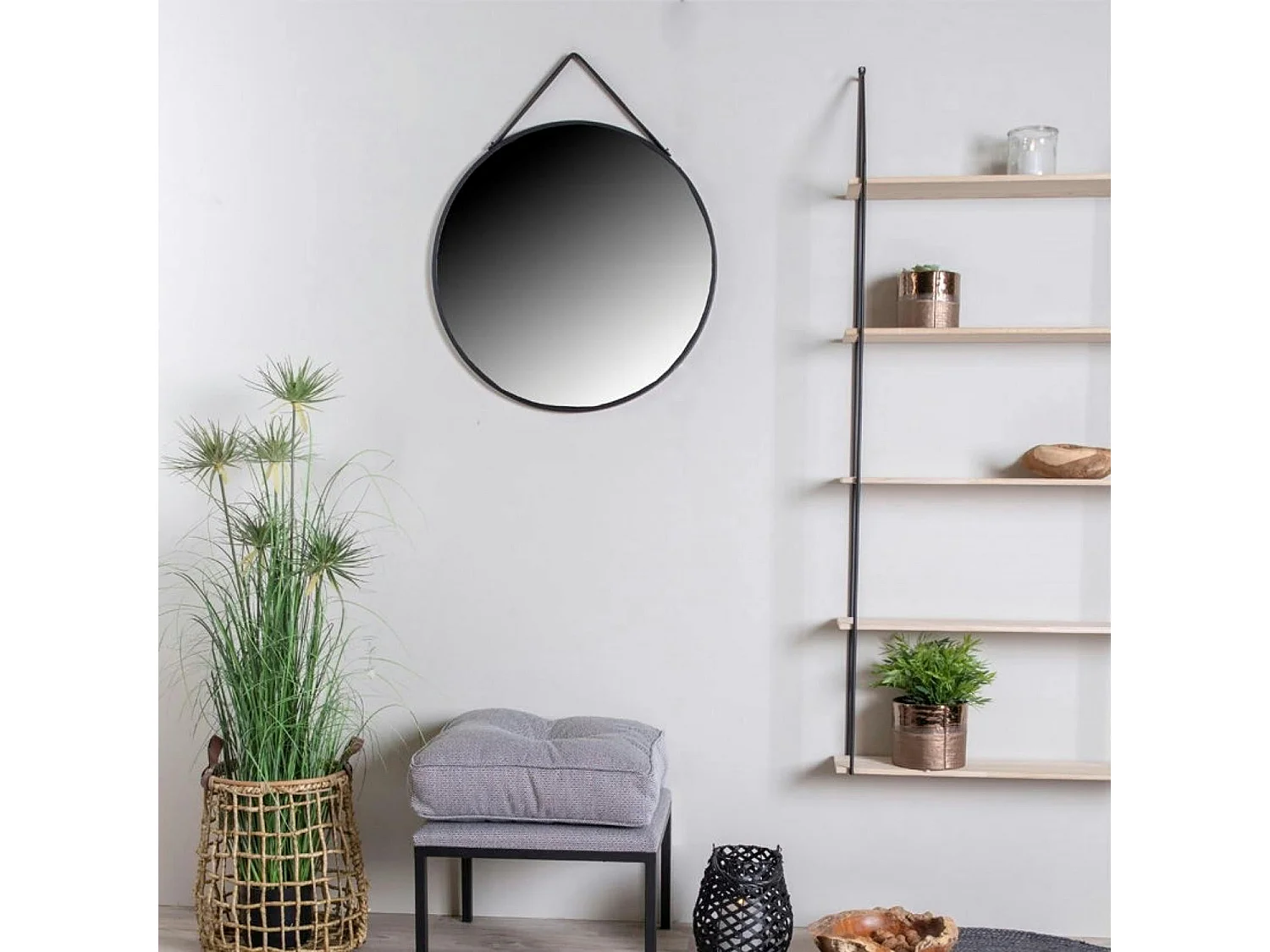 Miroir rond noir avec accroche assortie ø60 cm SEOUL