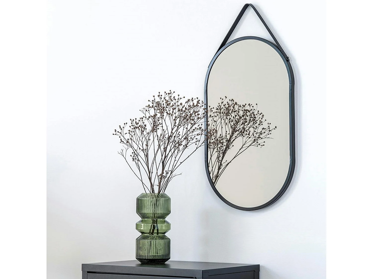 Miroir ovale noir avec accroche assortie 60 cm SEOUL