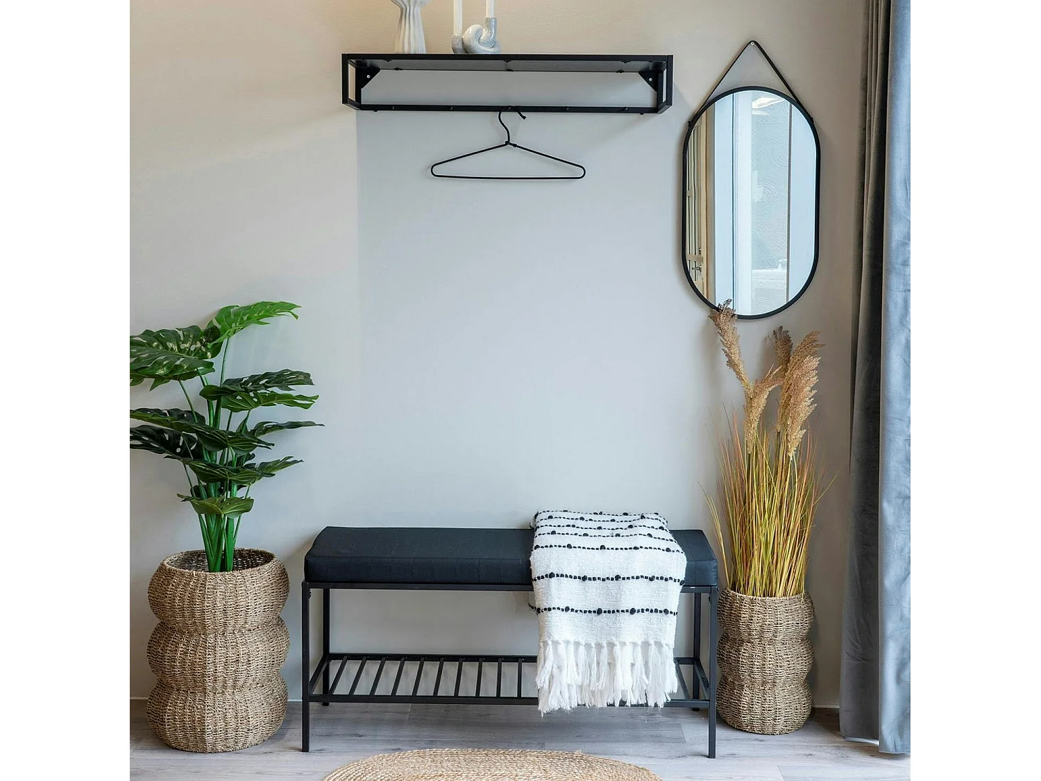 Miroir ovale noir avec accroche assortie 60 cm SEOUL