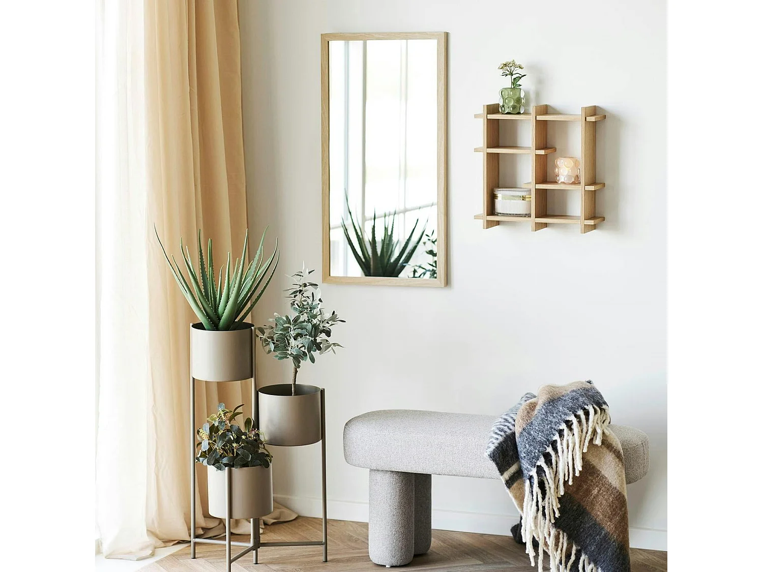 Miroir rectangulaire cadre effet bois clair 75 cm CODY