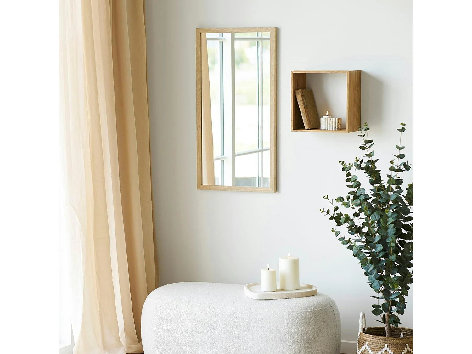 Miroir rectangulaire cadre effet bois clair 75 cm CODY