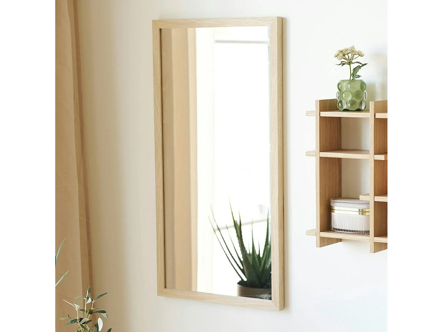Miroir rectangulaire cadre effet bois clair 75 cm CODY