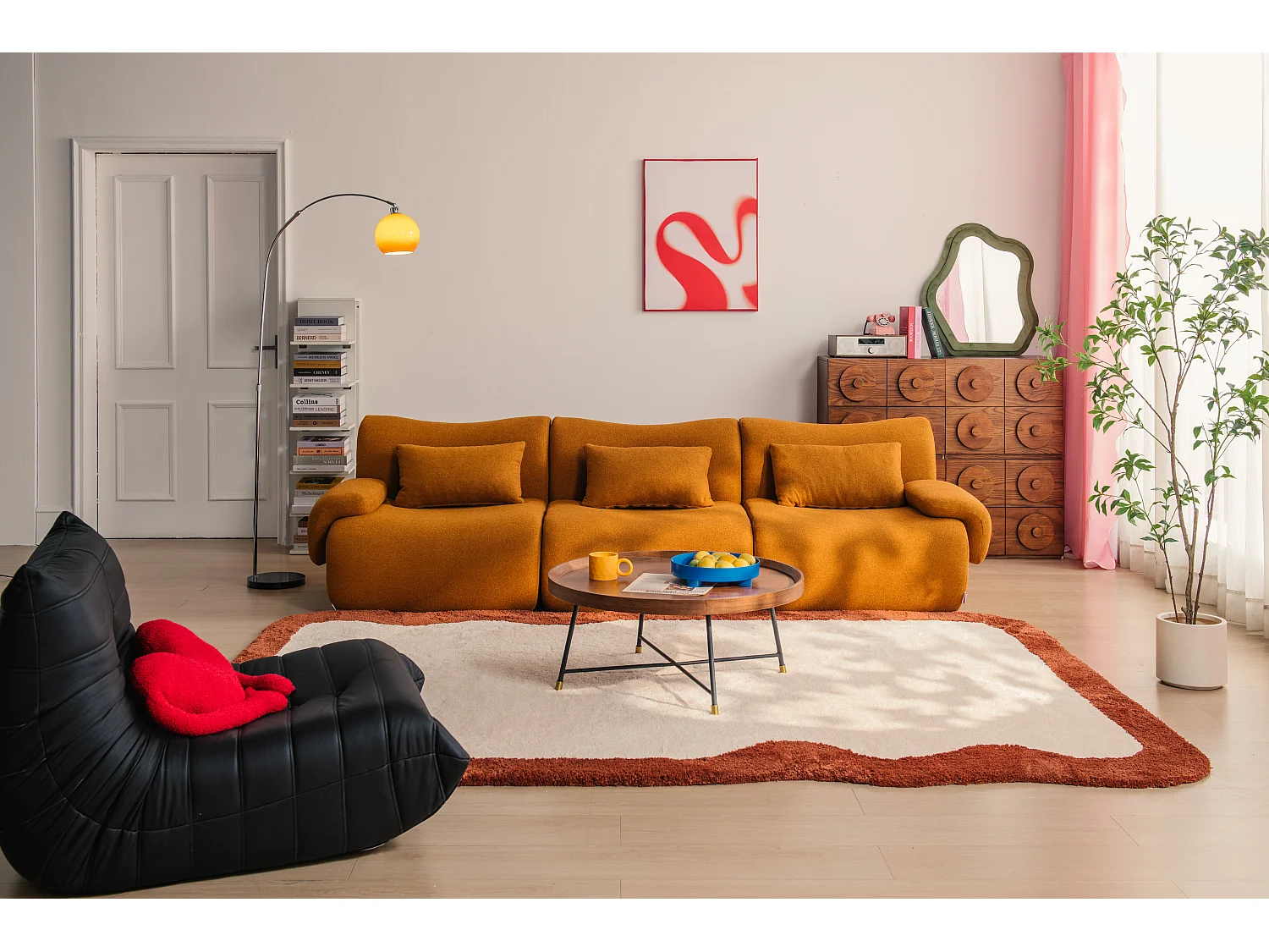 Canapé droit modulaire MILYSOFA SOFATIME 3 places Tissu fine bouclette Brun cannelle