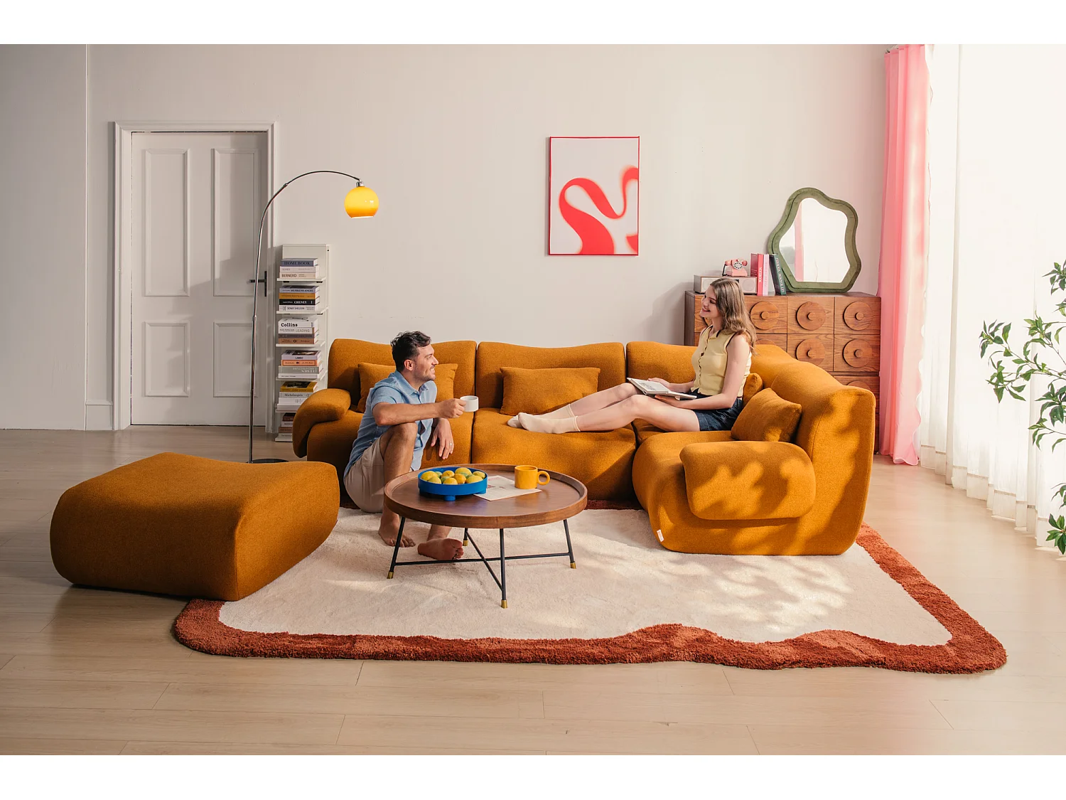 Canapé droit modulaire MILYSOFA SOFATIME 3 places Tissu fine bouclette Brun cannelle