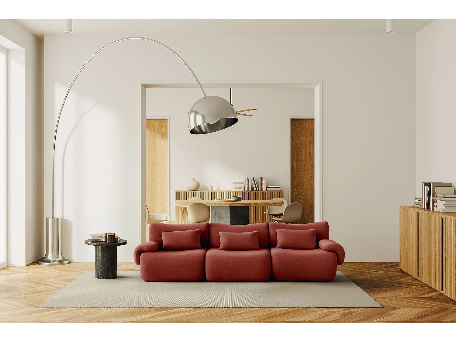 Canapé droit modulaire MILYSOFA SOFATIME 3 places Tissu fine bouclette Rouge terracotta