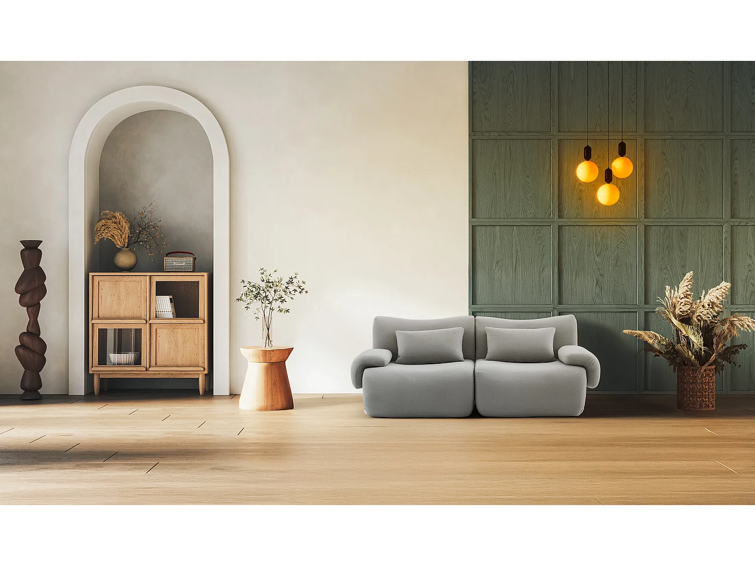 Canapé droit modulaire MILYSOFA SOFATIME 2 places Tissu fine bouclette Gris nuage