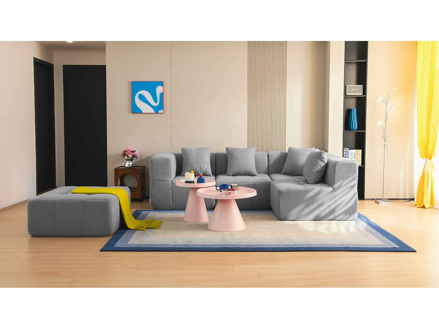 Canapé d'angle modulaire MILYSOFA SOFABULOUS 4 places avec méridienne Tissu fine bouclette Gris nuage