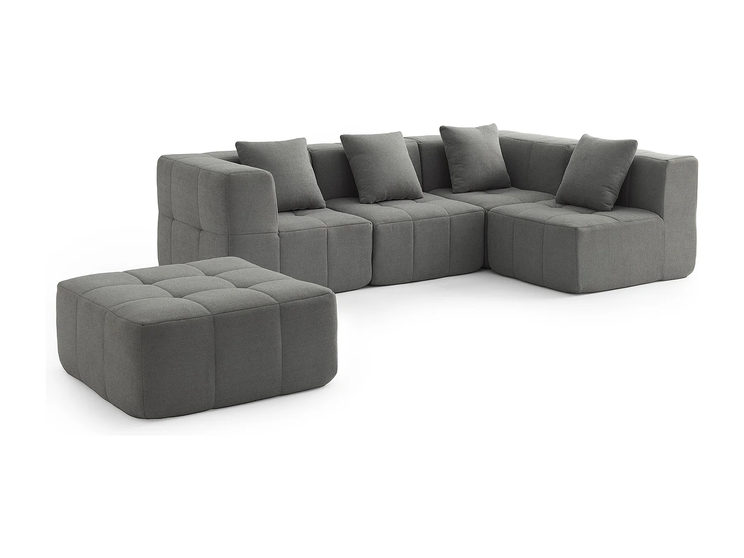 Canapé d'angle modulaire MILYSOFA SOFABULOUS 4 places avec méridienne Tissu fine bouclette Gris nuage