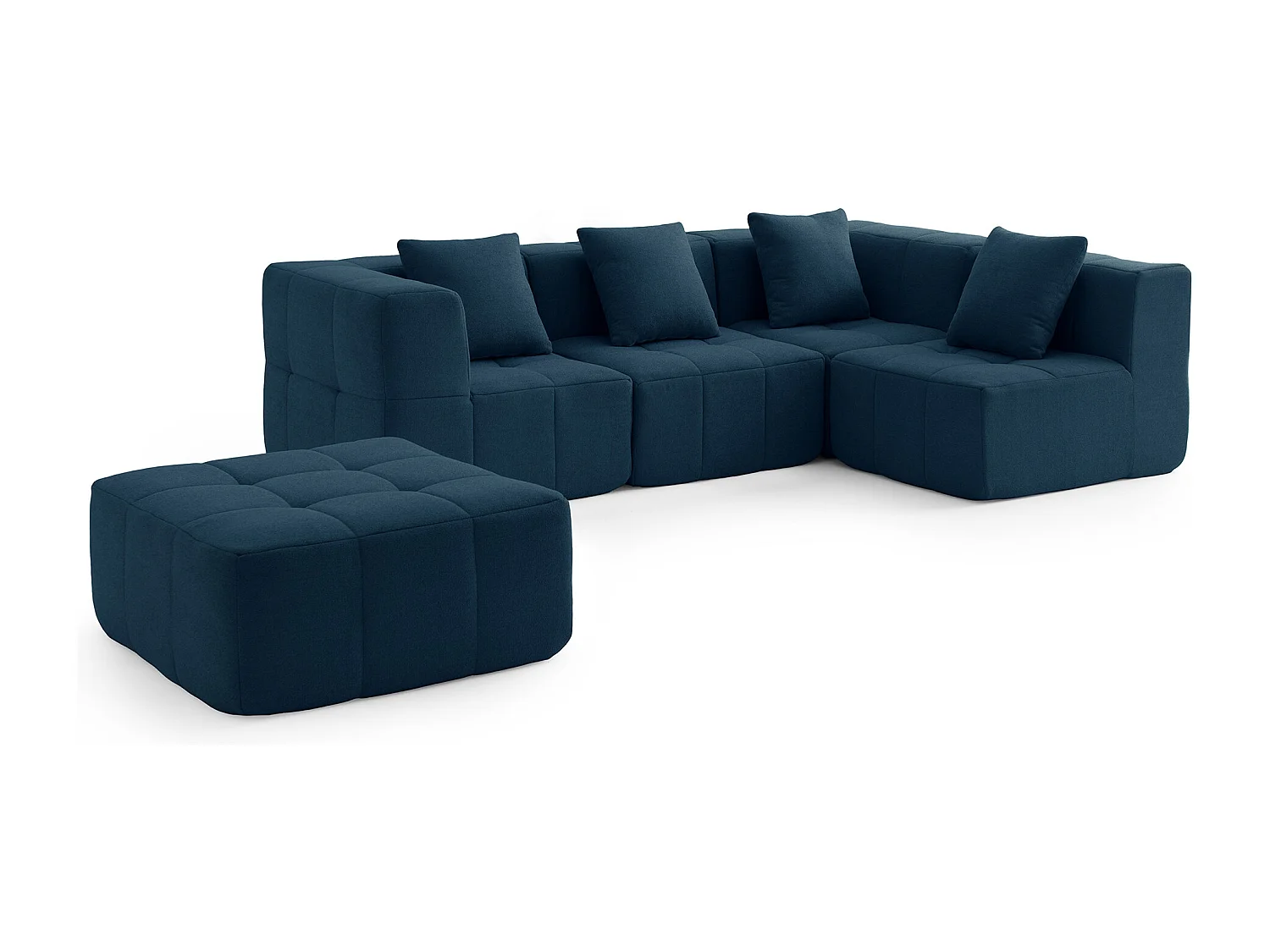 Canapé d'angle modulaire MILYSOFA SOFABULOUS 4 places avec méridienne Tissu fine bouclette Bleu profond