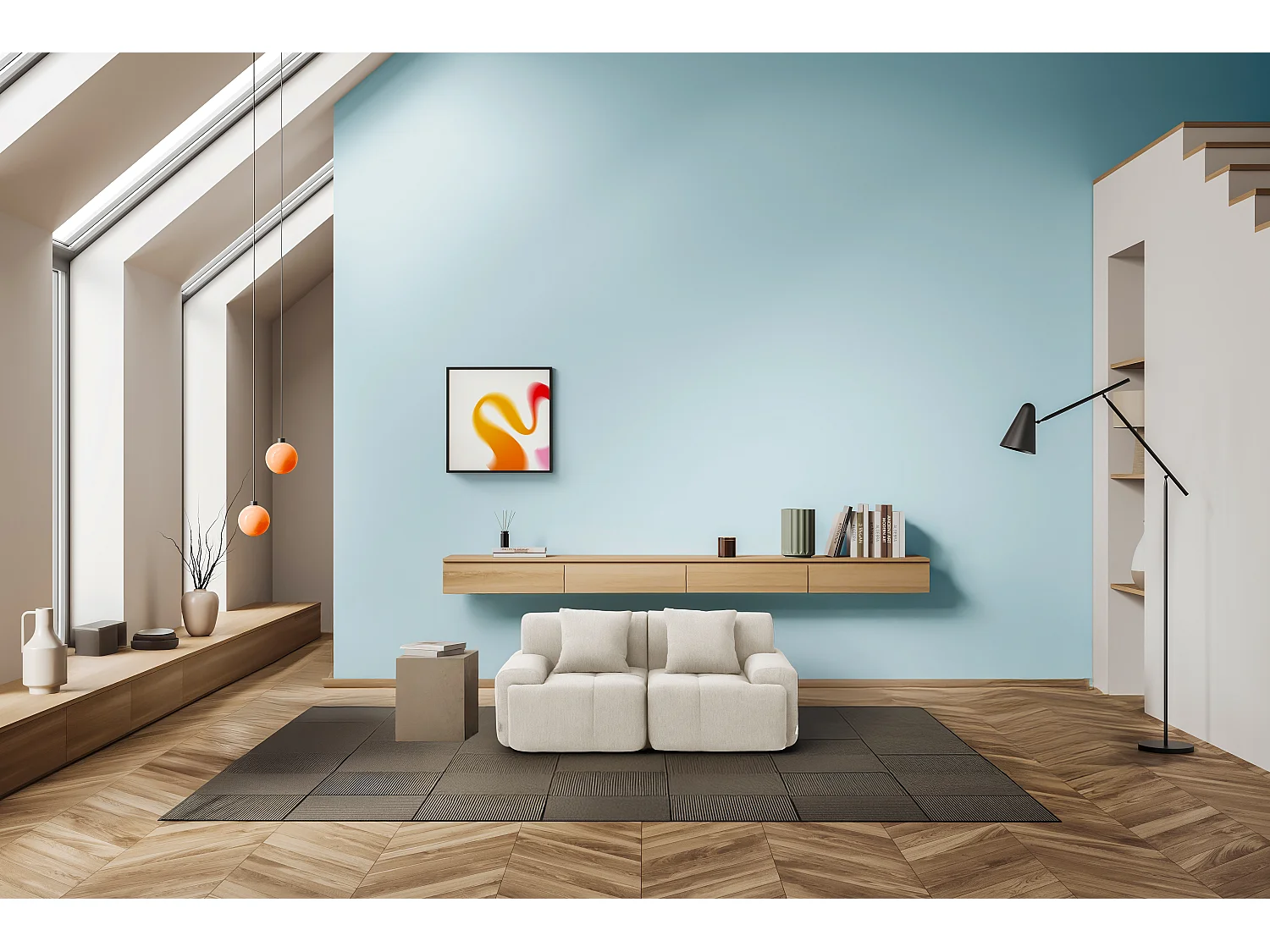 Canapé droit modulaire MILYSOFA SOFAMOUS 2 places Tissu chenille Blanc ivoire