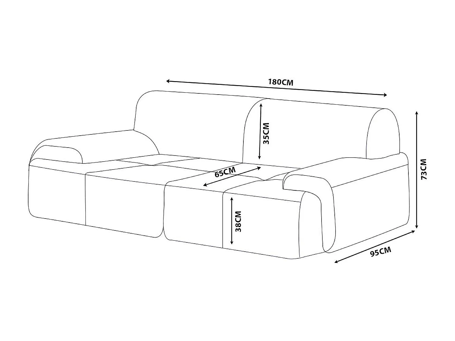 Canapé droit modulaire MILYSOFA SOFAMOUS 2 places Tissu chenille Blanc ivoire