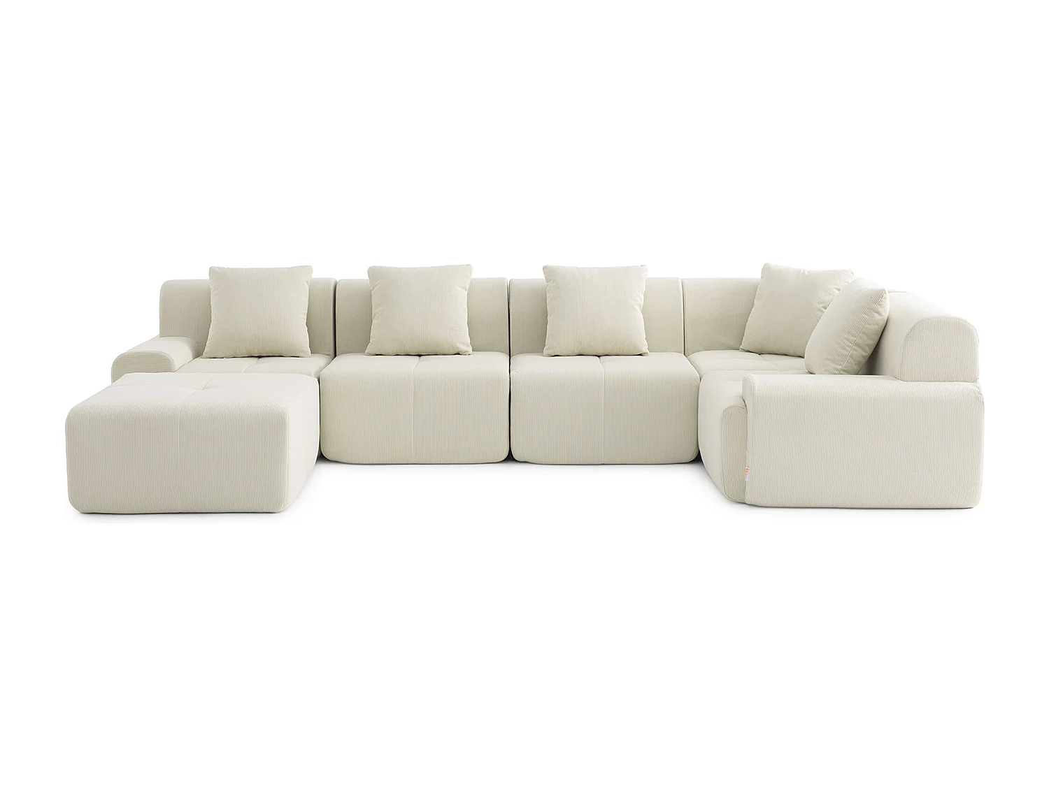 Canapé d'angle modulaire milysofa sofamous 5 places avec méridienne tissu velours côtelé beige clair