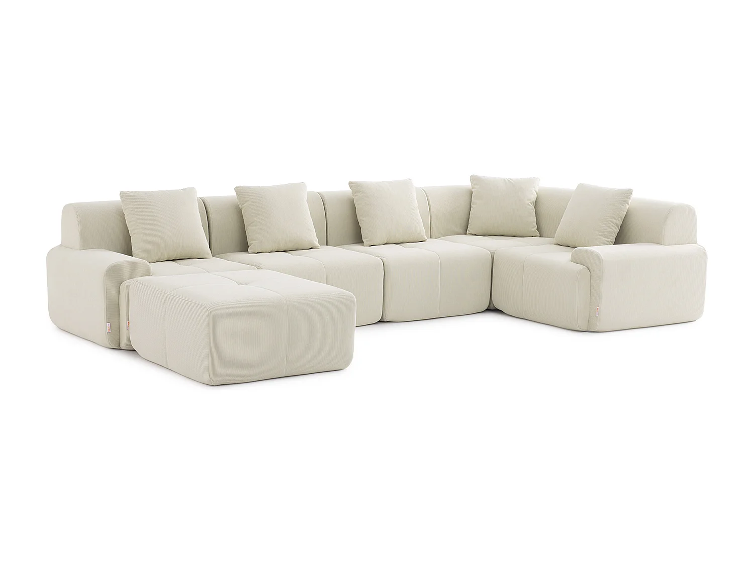 Canapé d'angle modulaire milysofa sofamous 5 places avec méridienne tissu velours côtelé beige clair