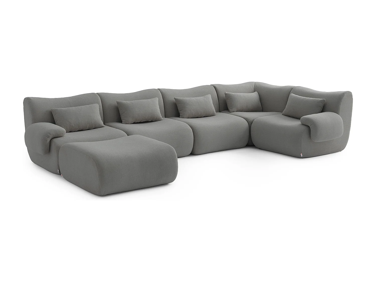Canapé d'angle modulaire MILYSOFA SOFATIME 5 places avec méridienne Tissu fine bouclette Gris nuage