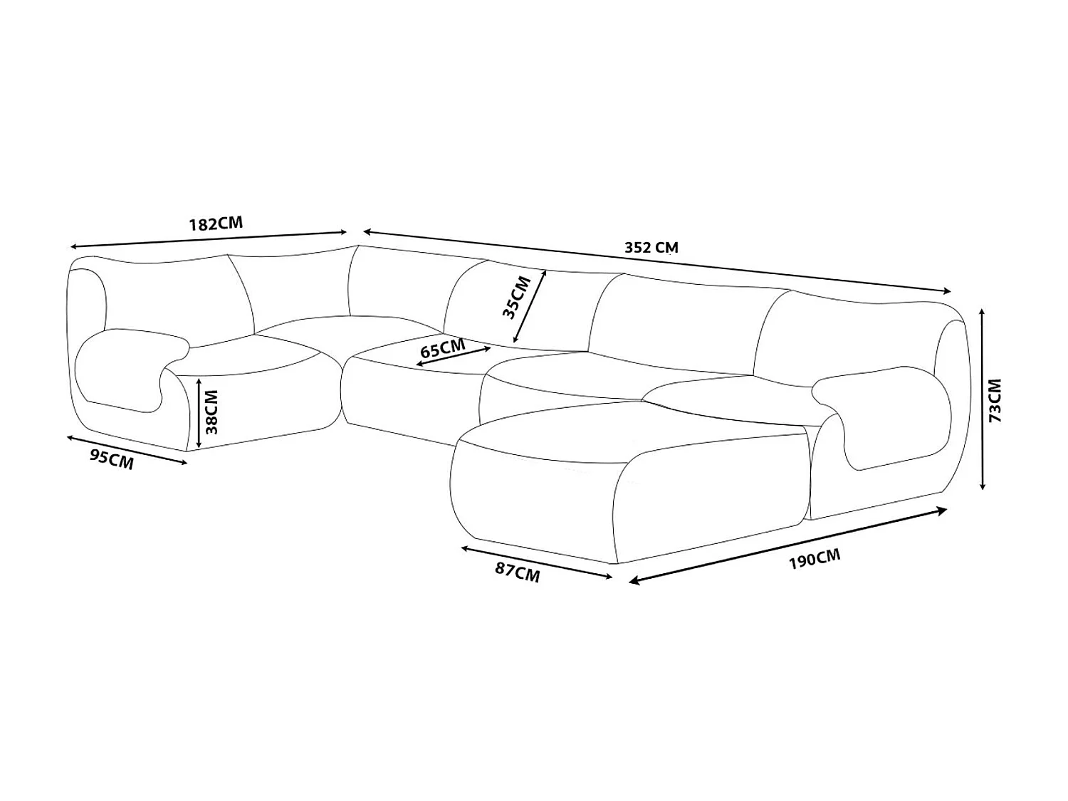Canapé d'angle modulaire MILYSOFA SOFATIME 5 places avec méridienne Tissu fine bouclette Gris nuage