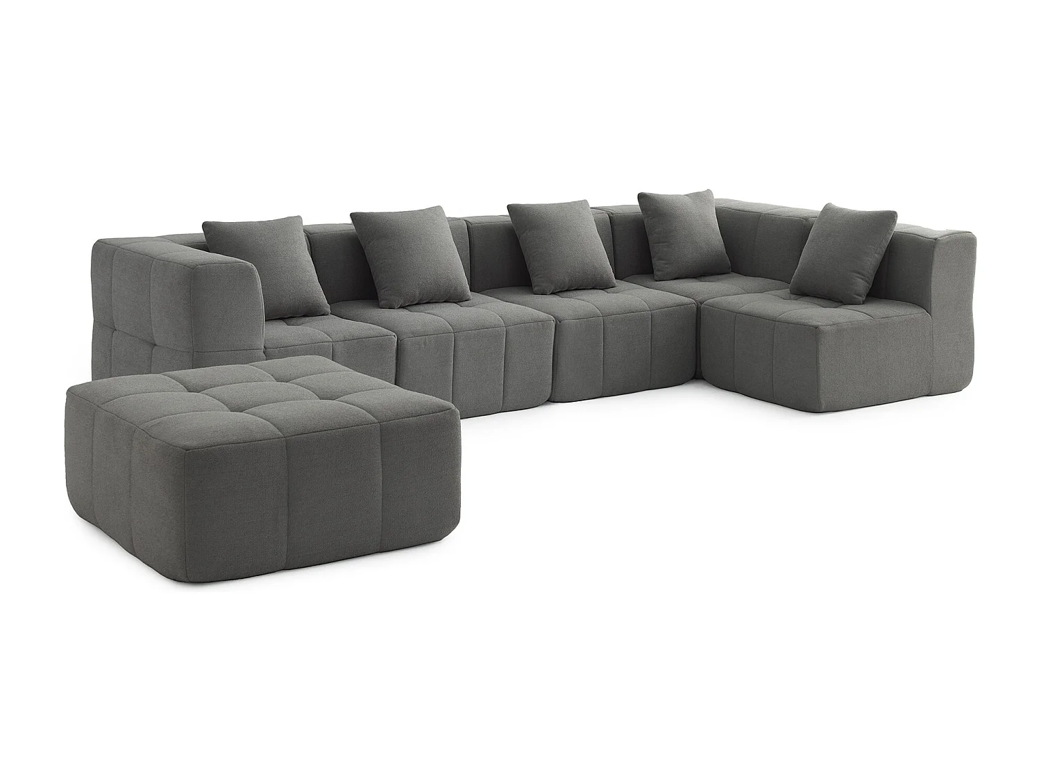Canapé d'angle modulaire MILYSOFA SOFABULOUS 5 places avec méridienne Tissu fine bouclette Gris nuage