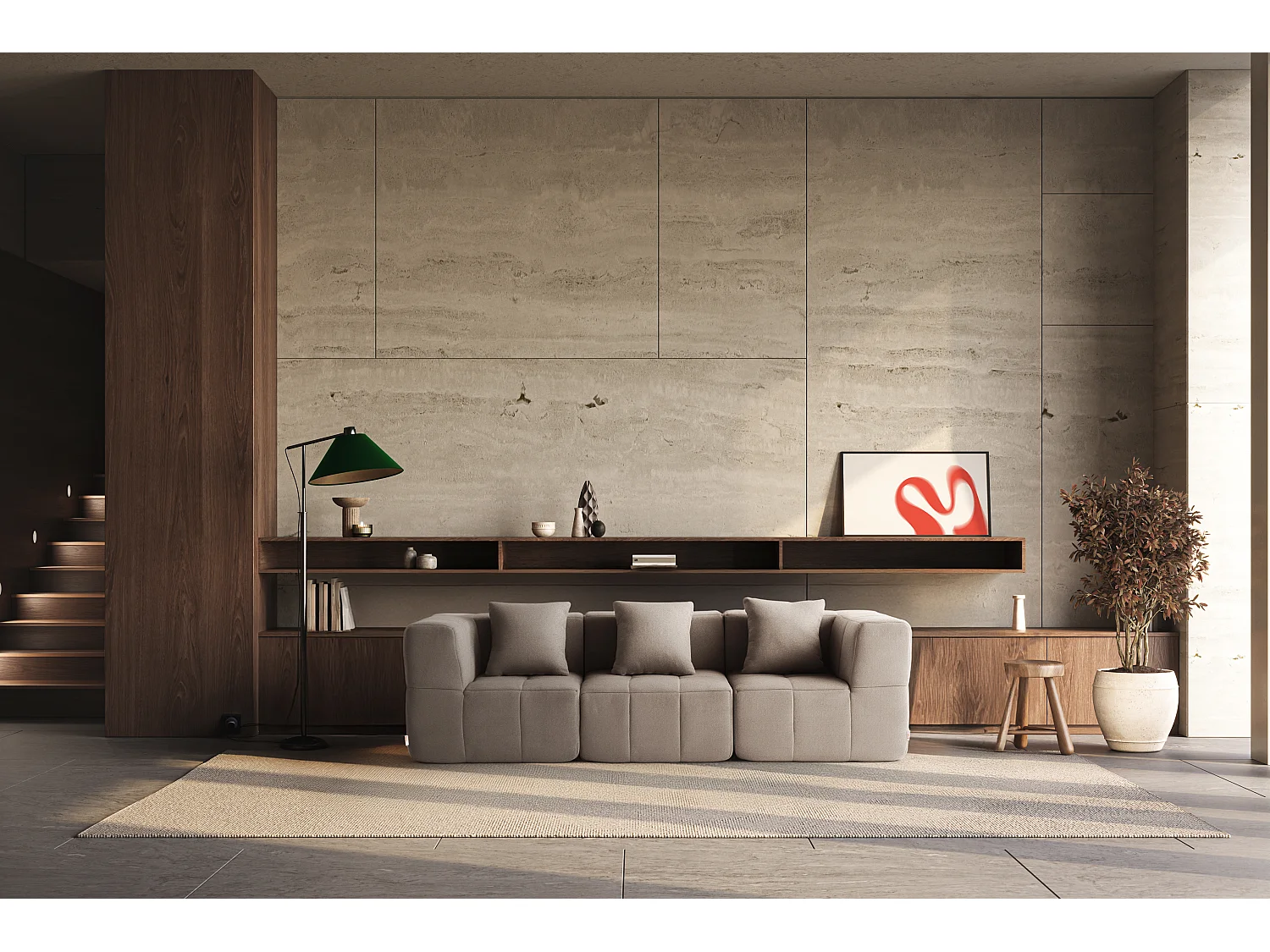 Canapé droit modulaire MILYSOFA SOFABULOUS 3 places Tissu fine bouclette Beige pierre