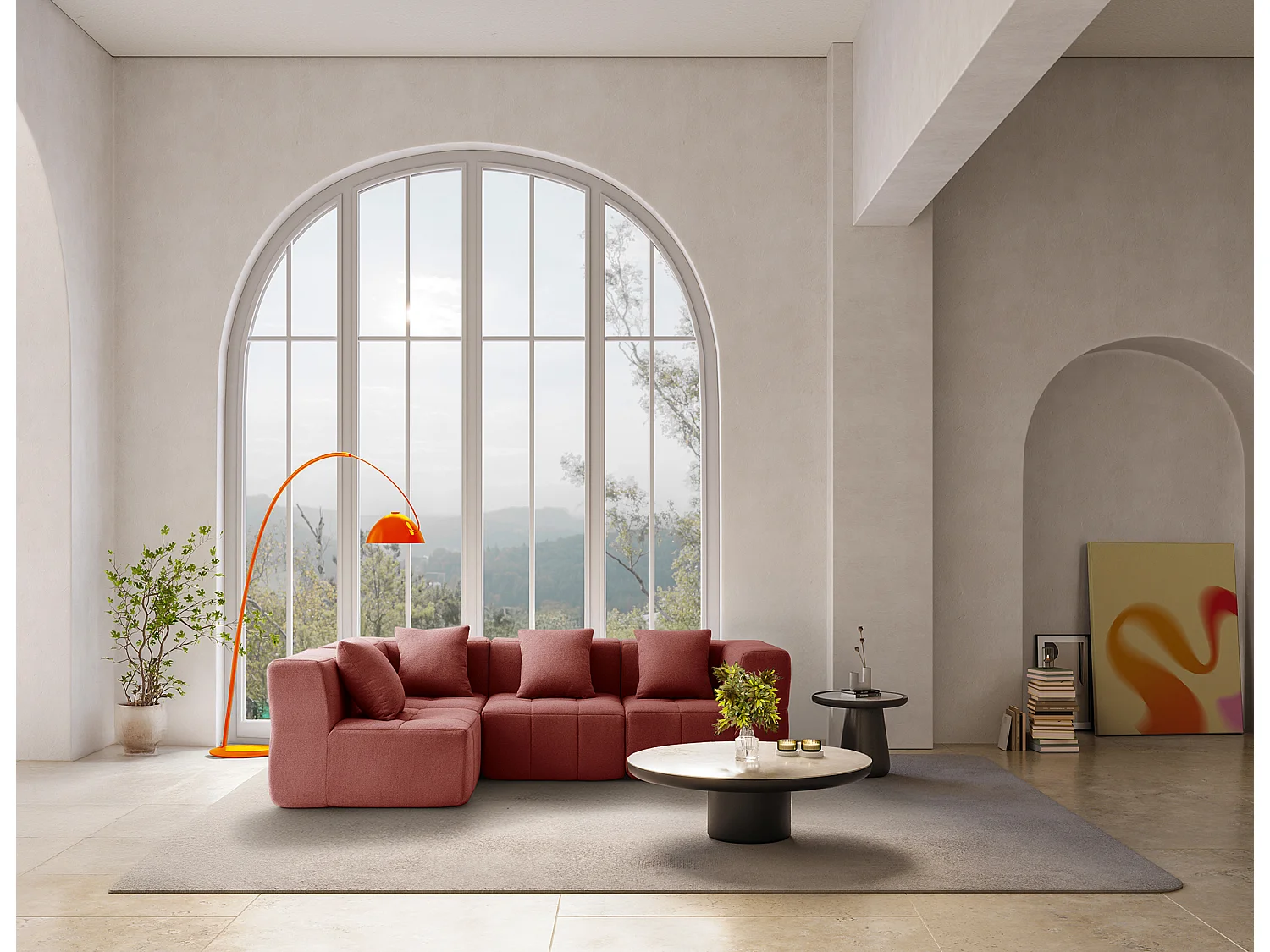 Canapé d'angle modulaire MILYSOFA SOFABULOUS 4 places Tissu fine bouclette Rouge terracotta