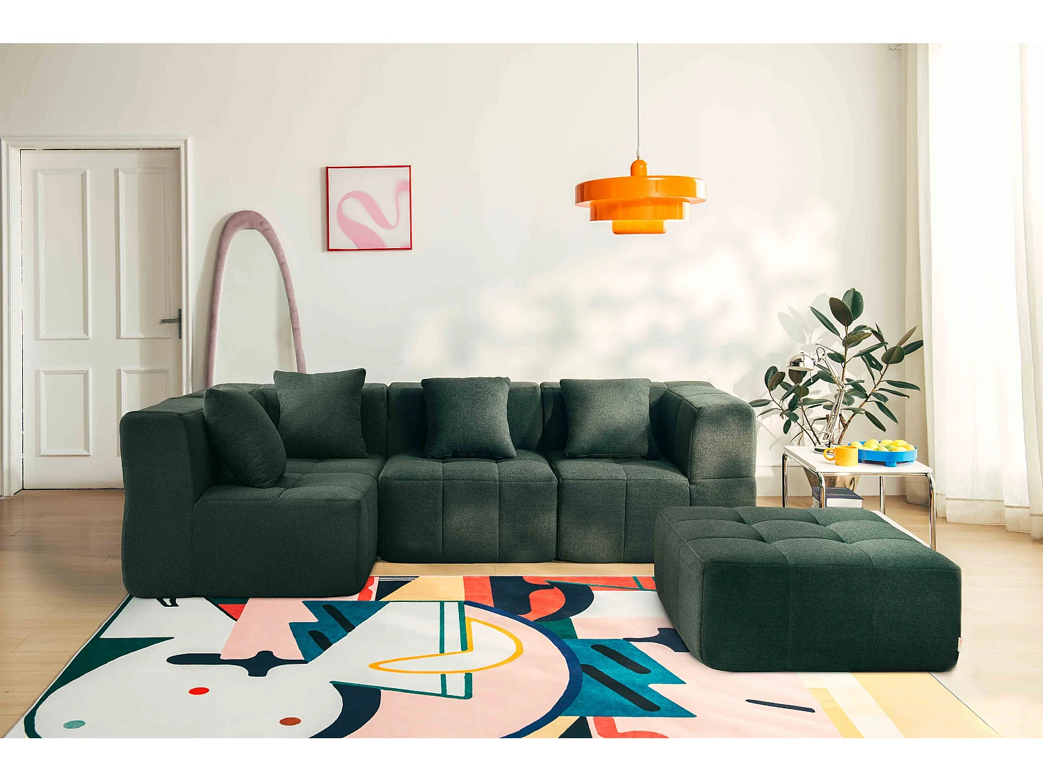 Canapé d'angle modulaire  MILYSOFA SOFABULOUS 4 places avec méridienne Tissu fine bouclette Vert foret