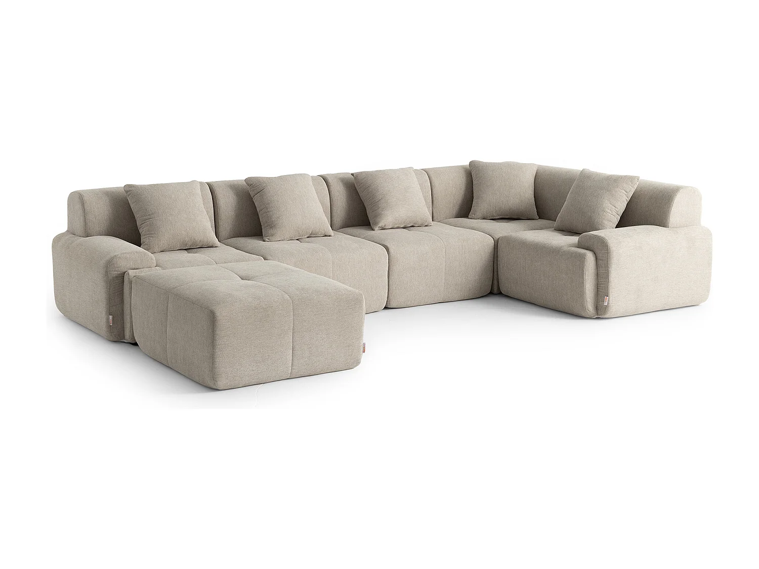 Canapé d'angle modulaire MILYSOFA SOFAMOUS 5 places avec méridienne Tissu chiné Beige sable