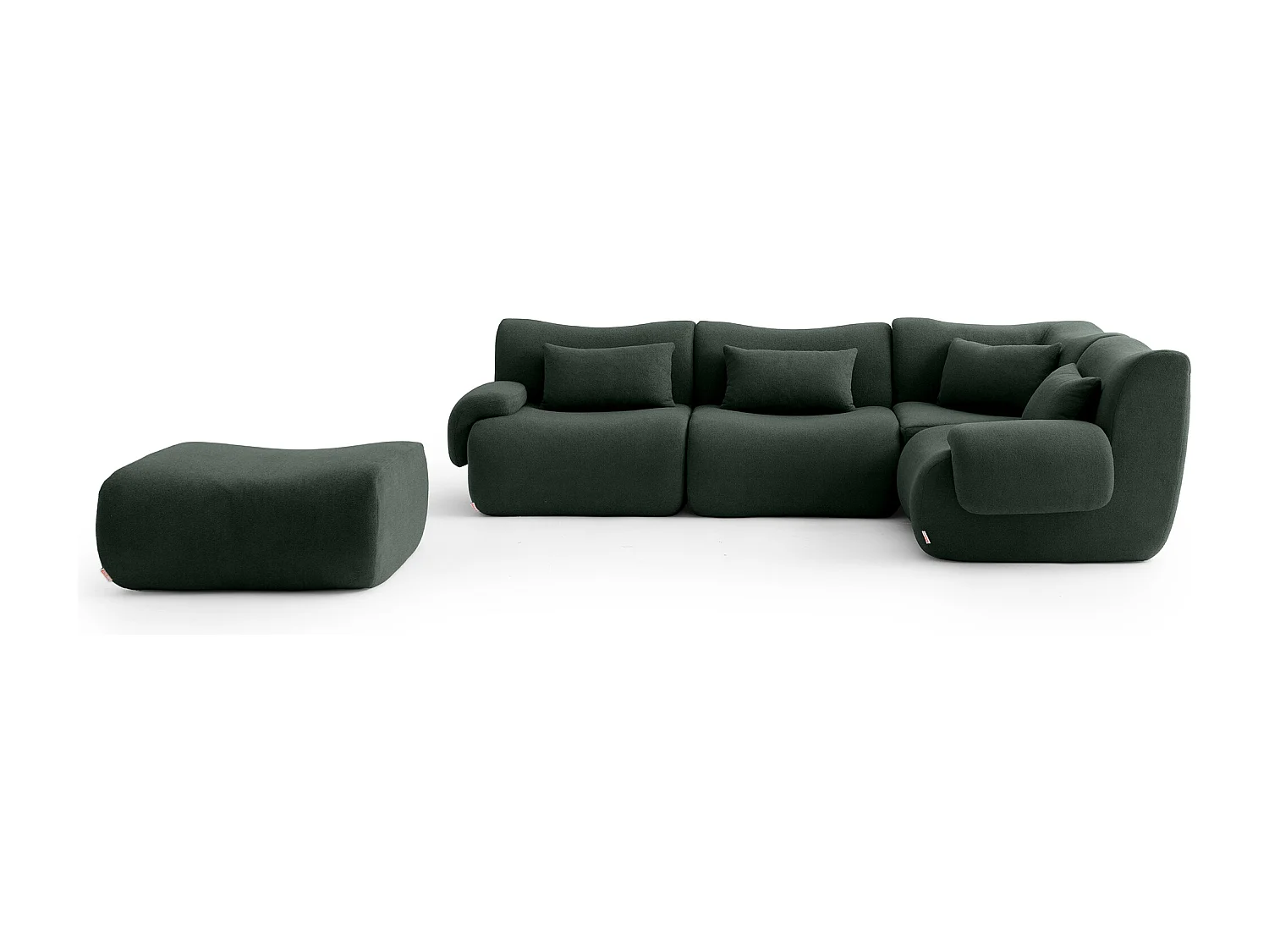 Canapé d'angle modulaire MILYSOFA SOFATIME 4 places avec méridienne Tissu fine bouclette Vert foret