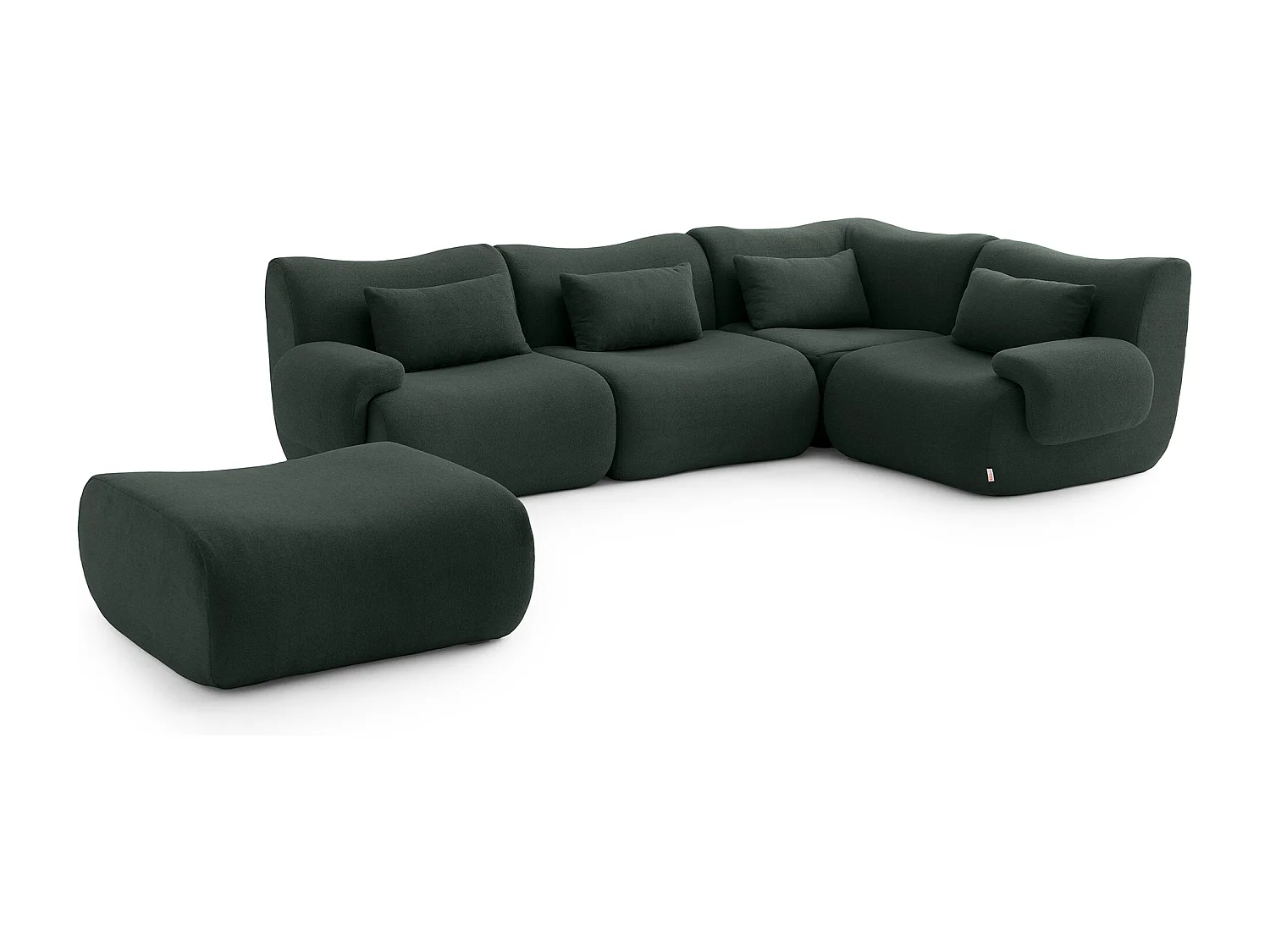 Canapé d'angle modulaire MILYSOFA SOFATIME 4 places avec méridienne Tissu fine bouclette Vert foret
