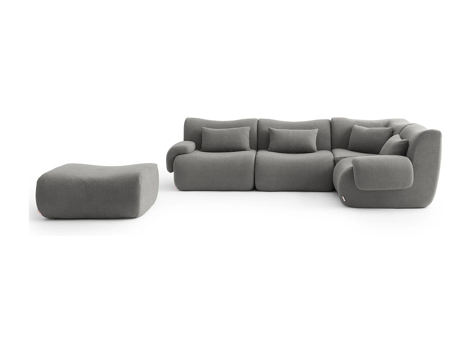 Canapé d'angle modulaire MILYSOFA SOFATIME 4 places avec méridienne Tissu fine bouclette Gris nuage