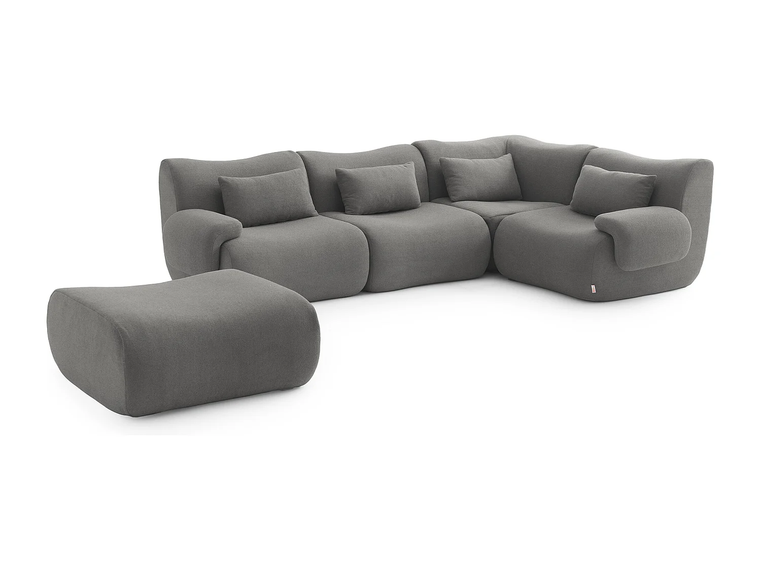 Canapé d'angle modulaire MILYSOFA SOFATIME 4 places avec méridienne Tissu fine bouclette Gris nuage