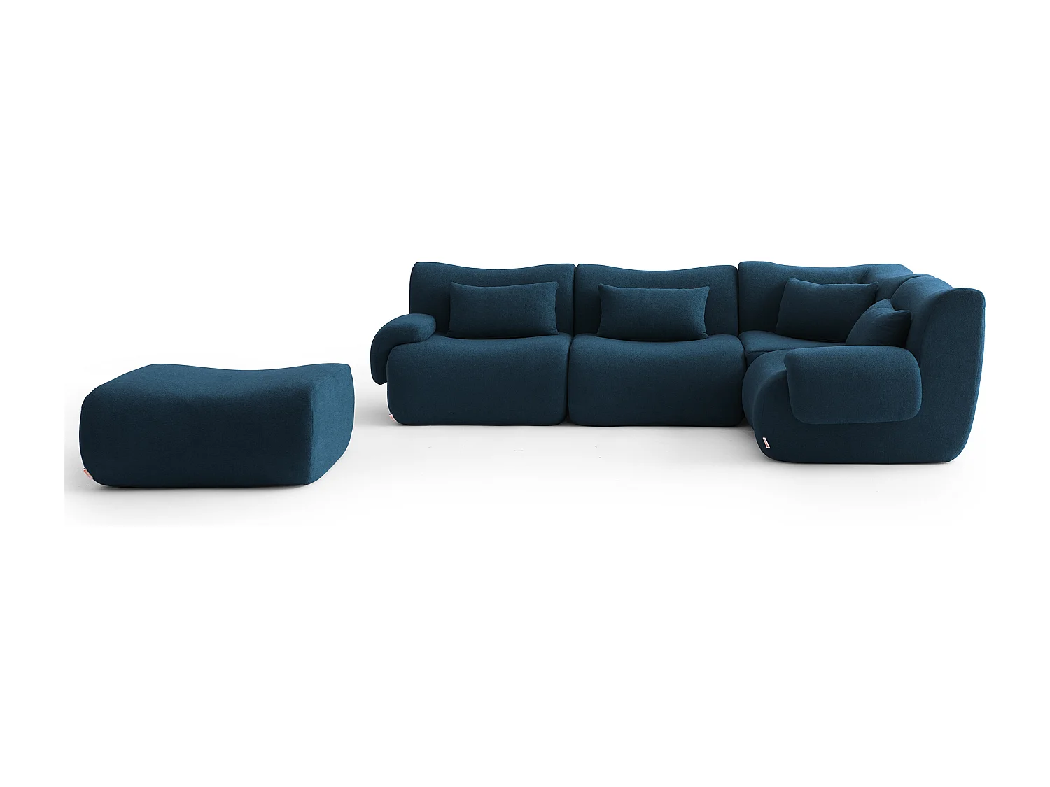 Canapé d'angle modulaire MILYSOFA SOFATIME 4 places avec méridienne Tissu fine bouclette Bleu profond