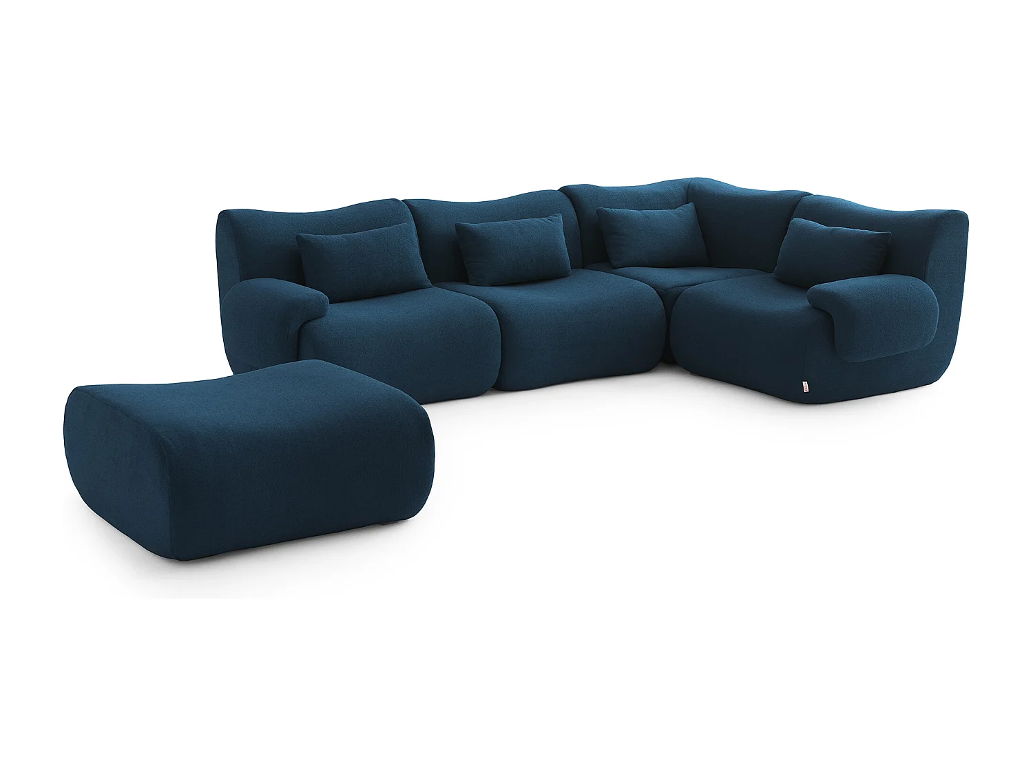 Canapé d'angle modulaire MILYSOFA SOFATIME 4 places avec méridienne Tissu fine bouclette Bleu profond