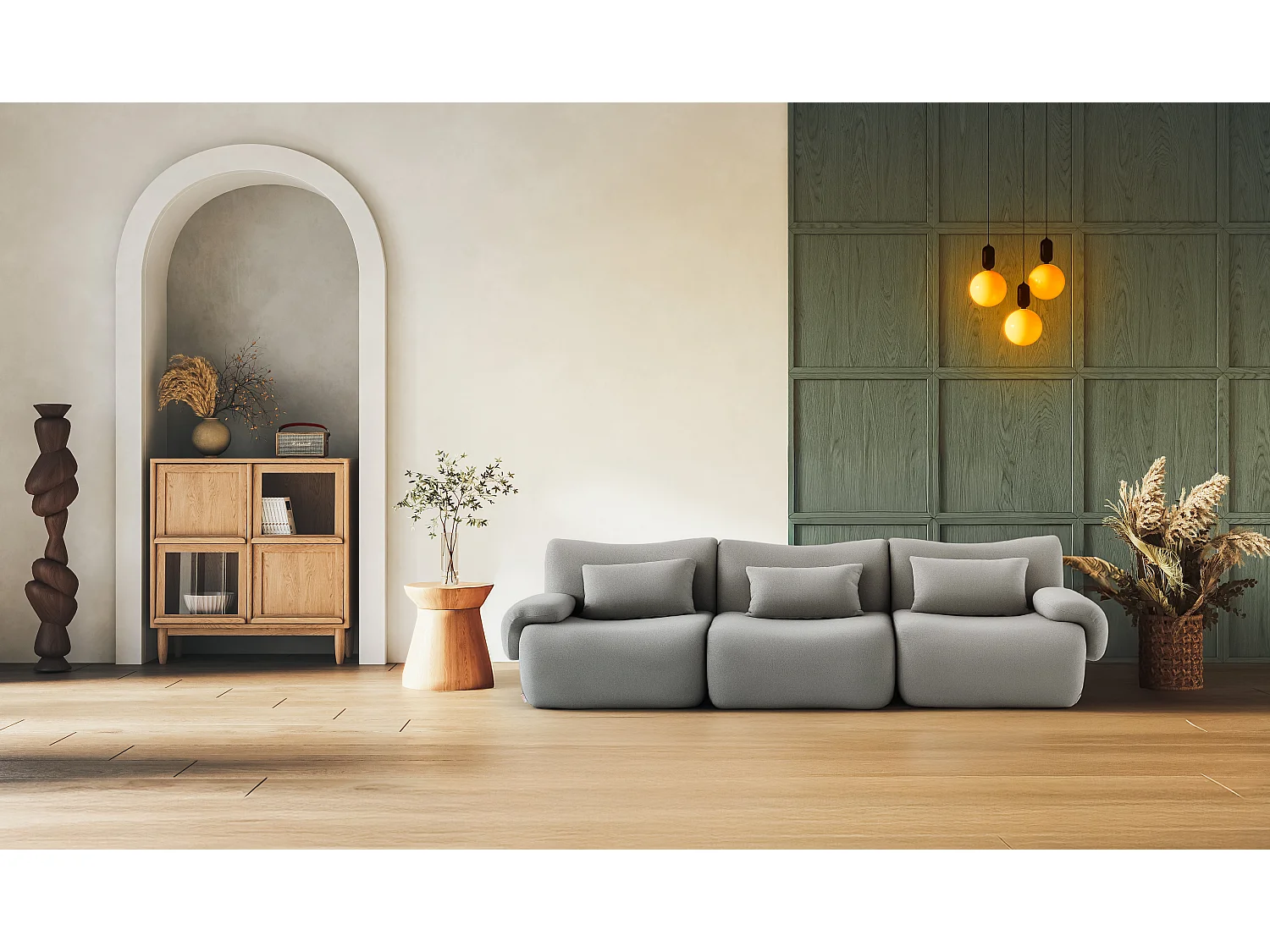 Canapé droit modulaire MILYSOFA SOFATIME 3 places Tissu fine bouclette Gris nuage