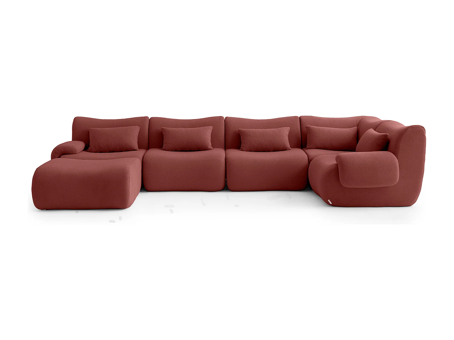Canapé d'angle modulaire MILYSOFA SOFATIME 5 places avec méridienne Tissu fine bouclette Rouge terracotta