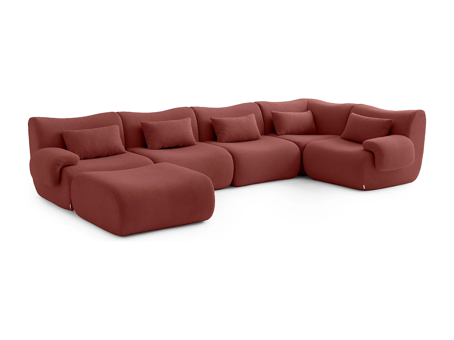 Canapé d'angle modulaire MILYSOFA SOFATIME 5 places avec méridienne Tissu fine bouclette Rouge terracotta