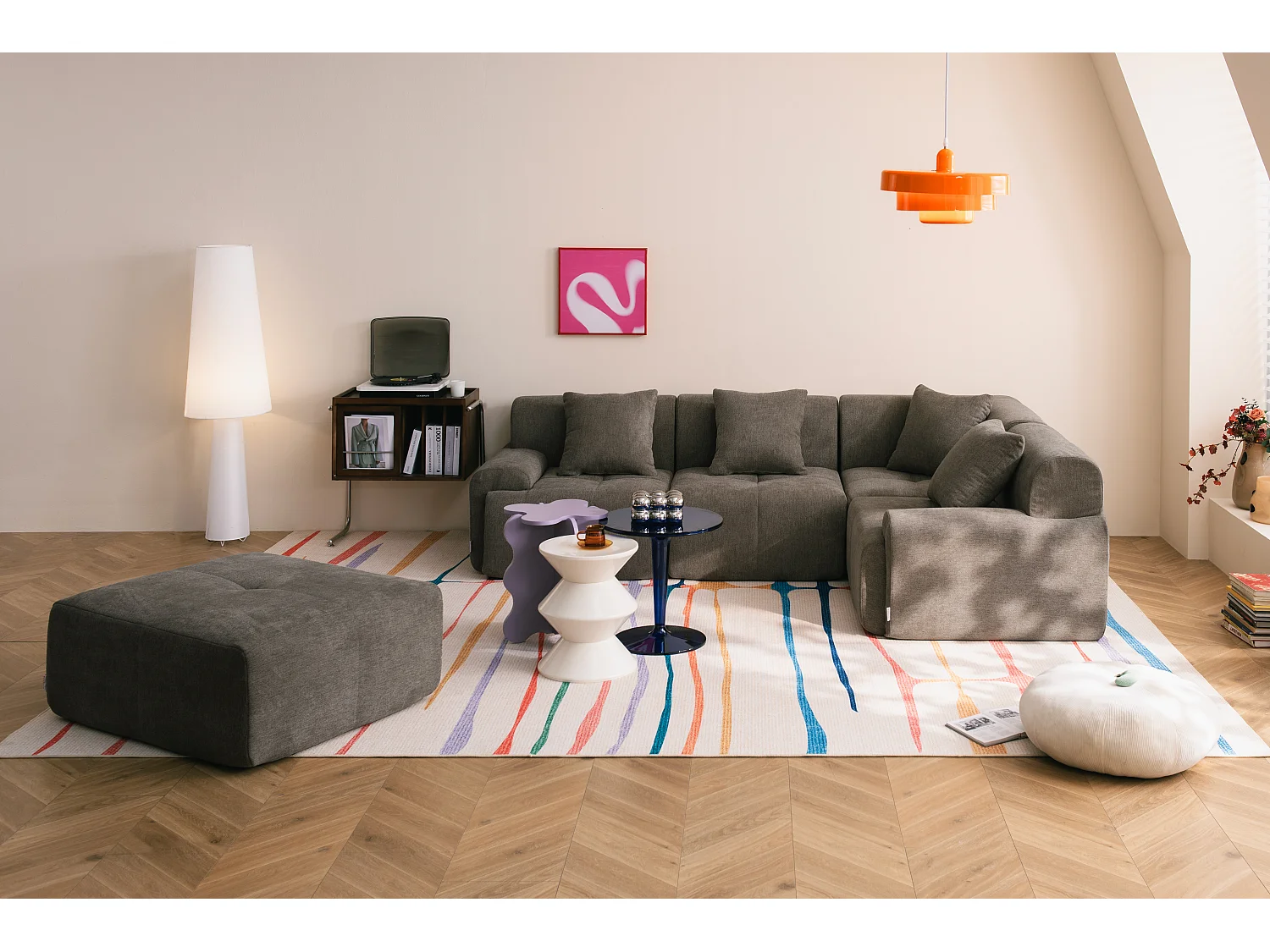 Canapé d'angle modulaire MILYSOFA SOFAMOUS 4 places avec méridienne Tissu chenille Brun cendré