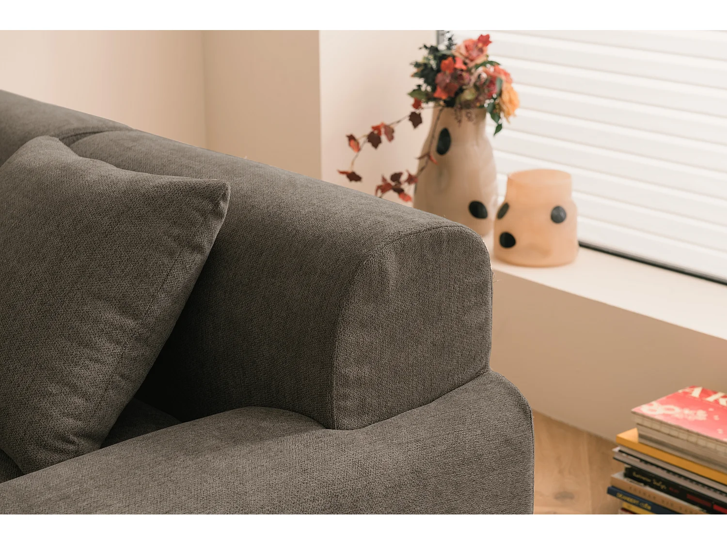 Canapé d'angle modulaire MILYSOFA SOFAMOUS 4 places avec méridienne Tissu chenille Brun cendré