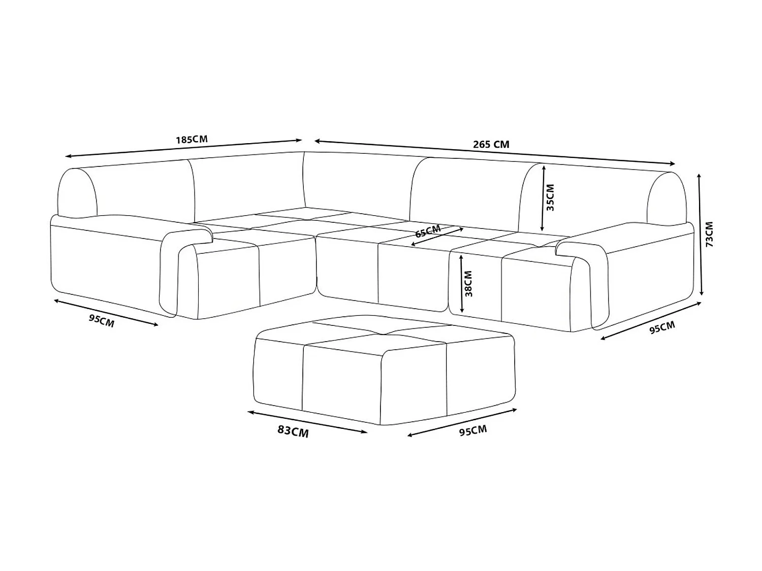 Canapé d'angle modulaire MILYSOFA SOFAMOUS 4 places avec méridienne Tissu chenille Brun cendré