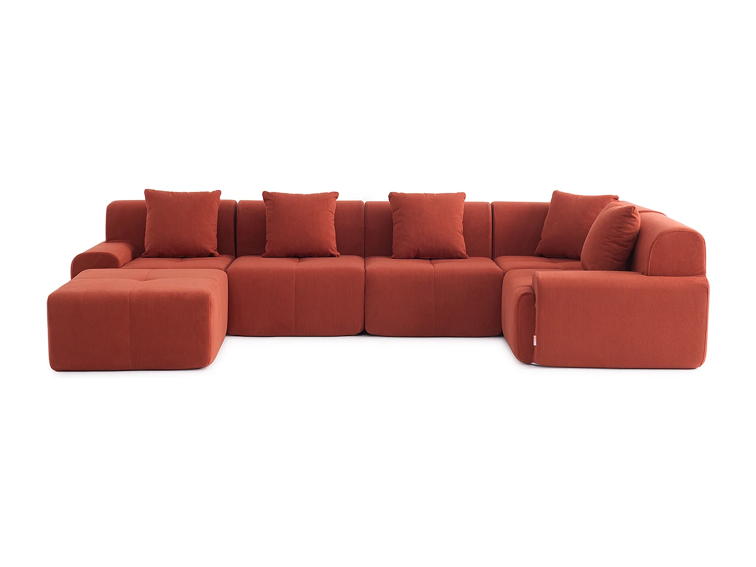 Canapé d'angle modulaire milysofa sofamous 5 places avec méridienne tissu velours côtelé rouge brique