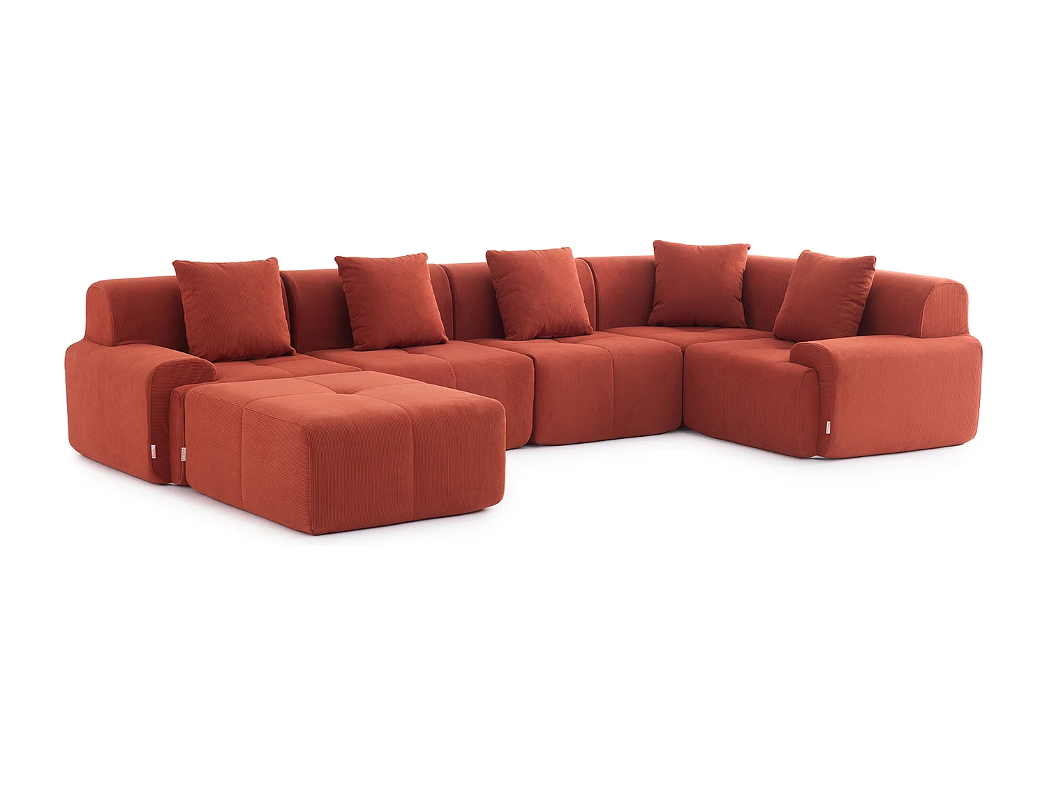 Canapé d'angle modulaire milysofa sofamous 5 places avec méridienne tissu velours côtelé rouge brique