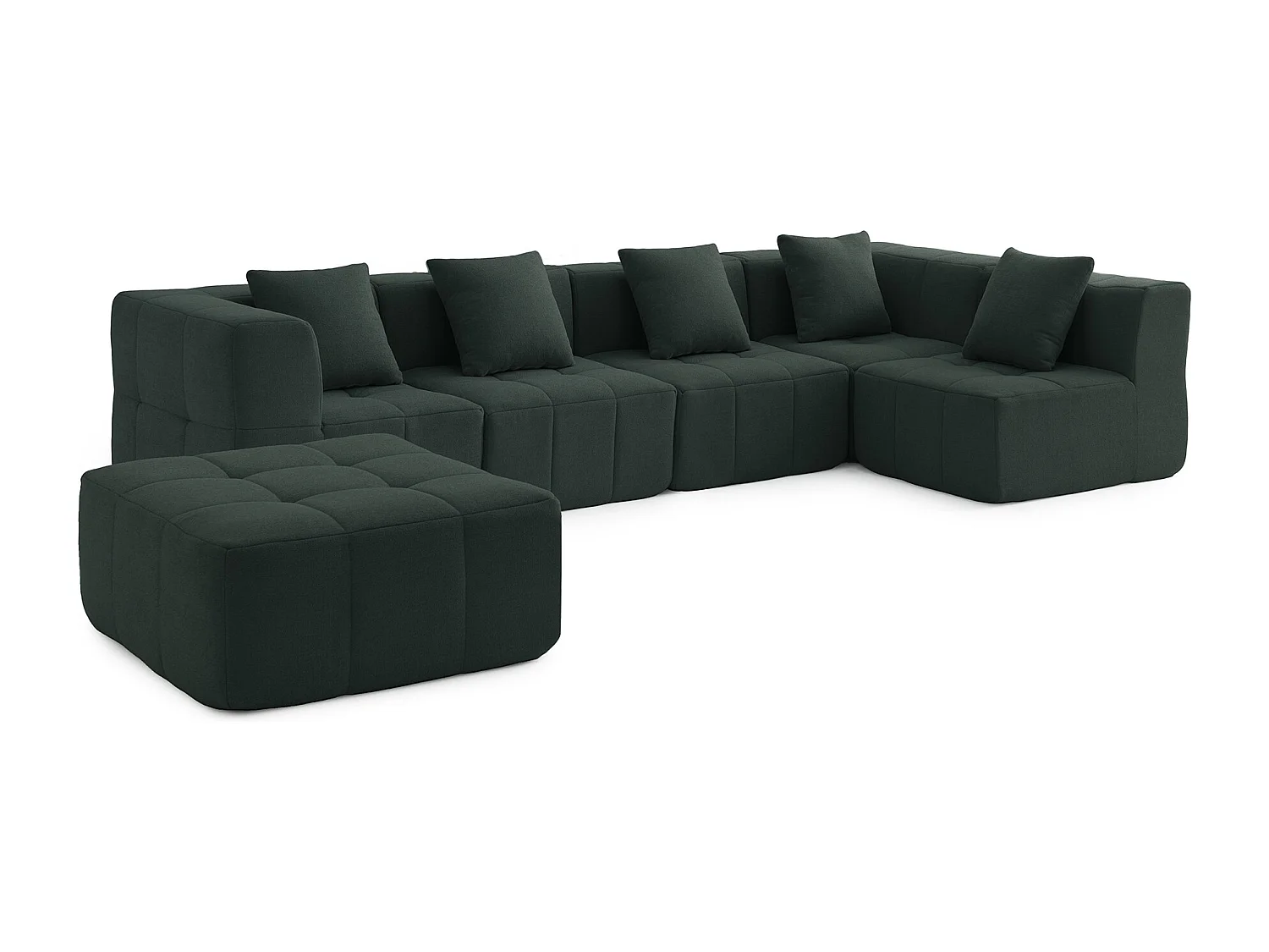 Canapé d'angle modulaire MILYSOFA SOFABULOUS 5 places avec méridienne Tissu fine bouclette Vert foret