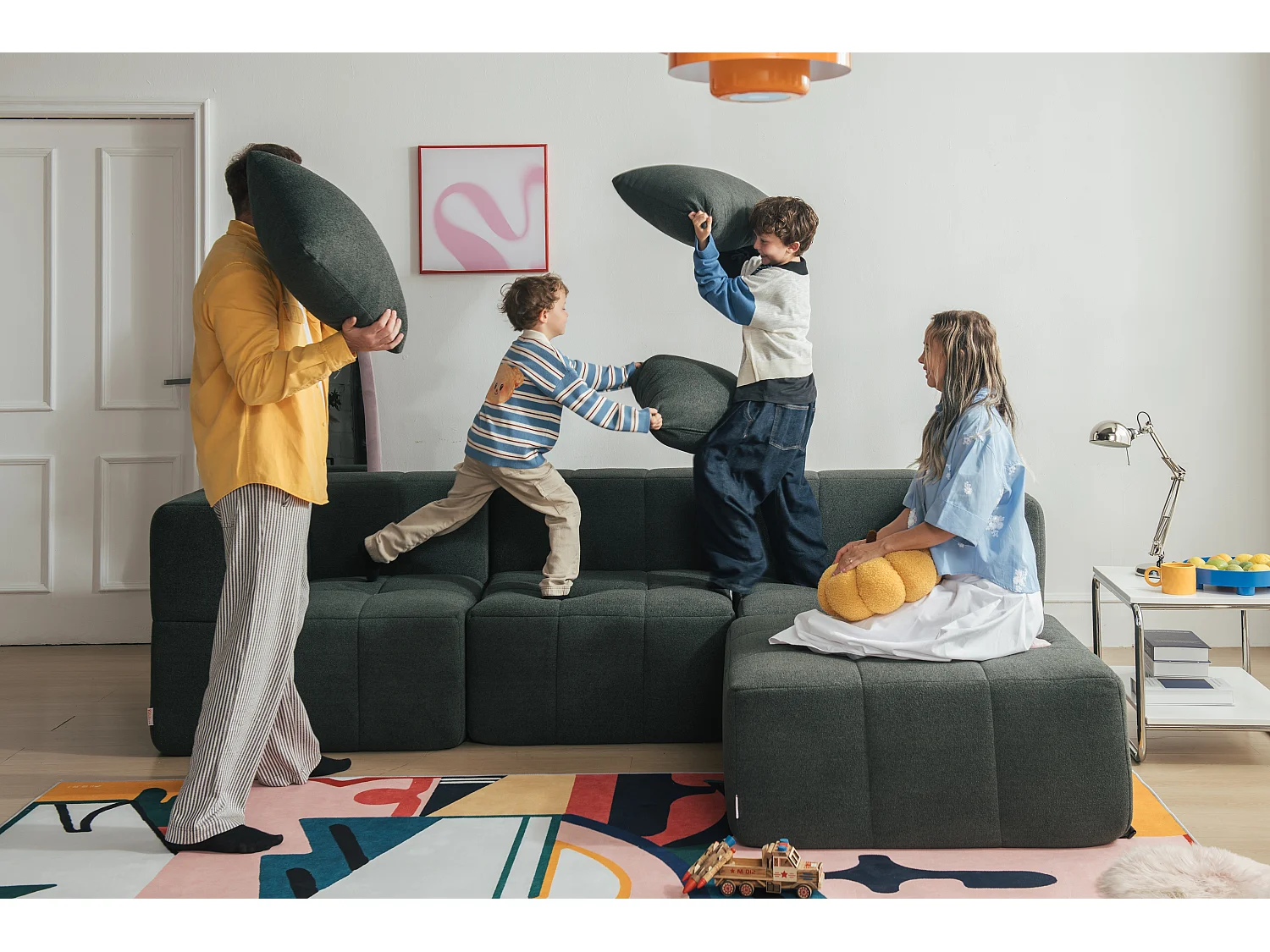 Canapé d'angle modulaire MILYSOFA SOFABULOUS 5 places avec méridienne Tissu fine bouclette Vert foret