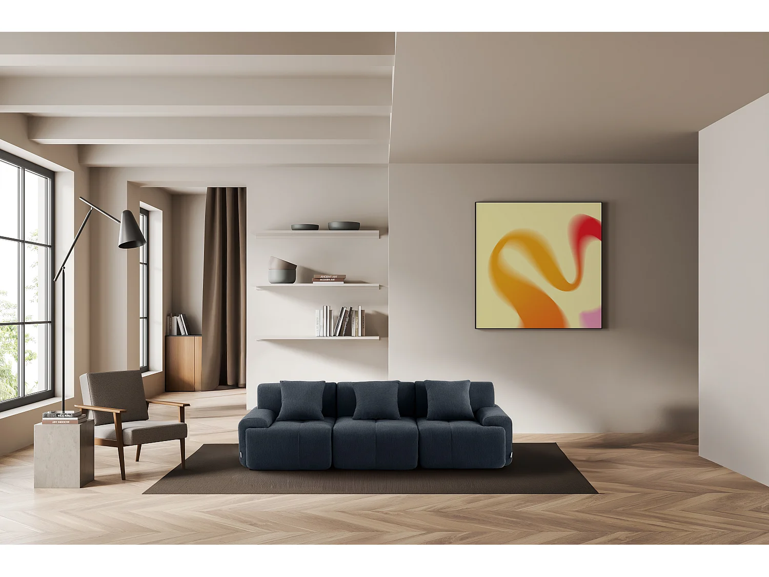 Canapé droit modulaire MILYSOFA SOFAMOUS 3 places Tissu chenille Bleu gris