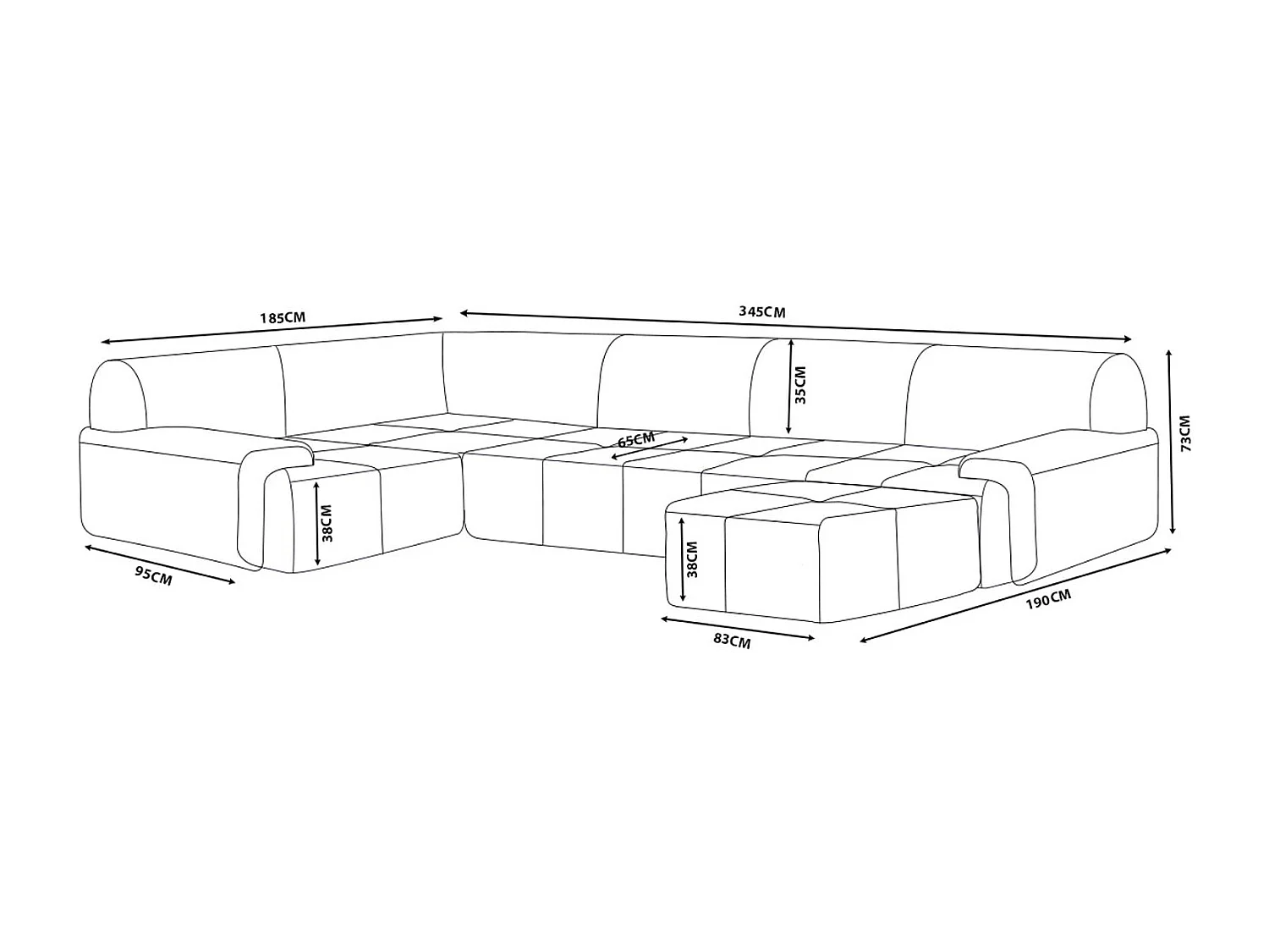 Canapé d'angle modulaire MILYSOFA SOFAMOUS 5 places avec méridienne Tissu chiné Bleu gris