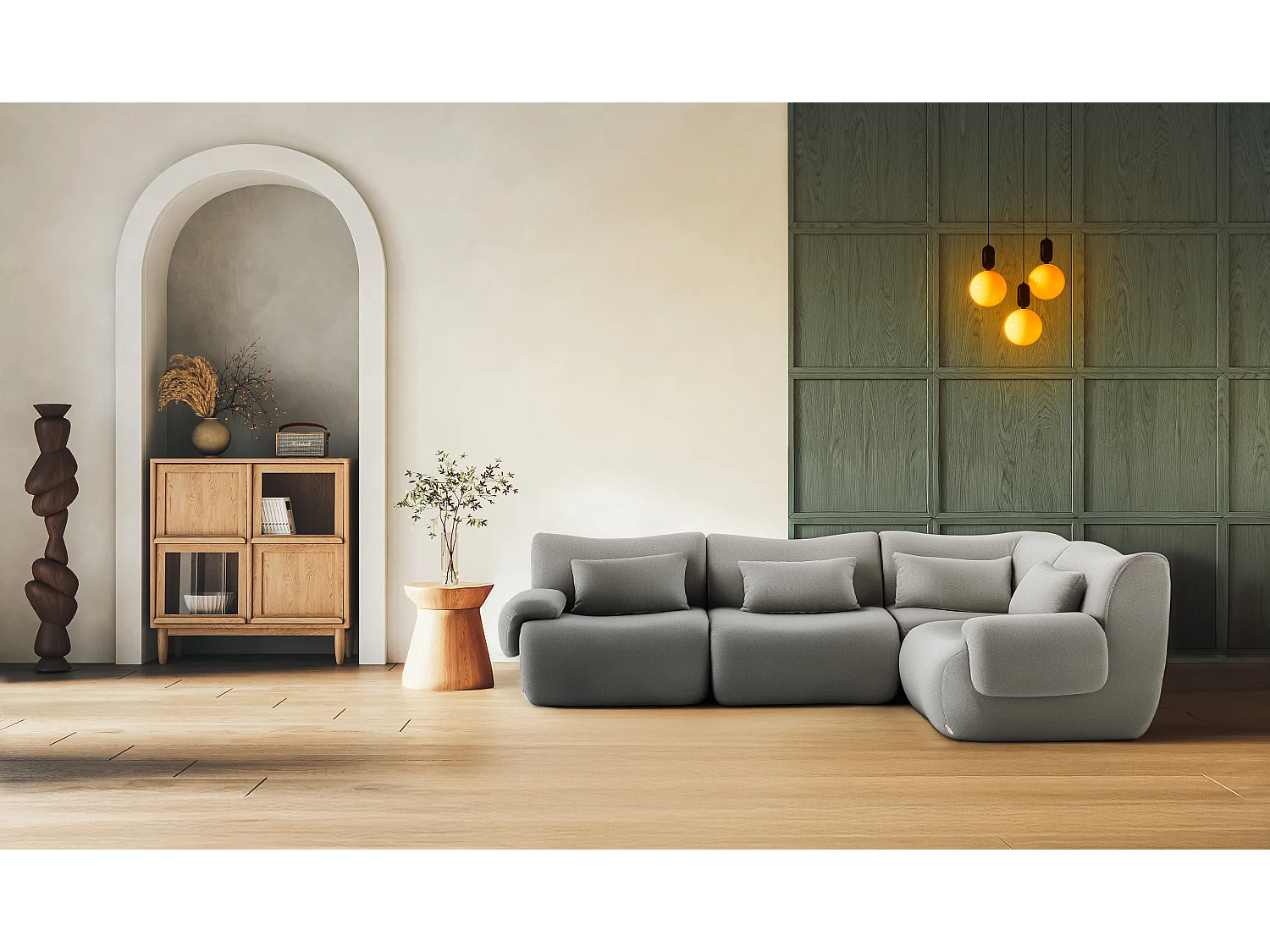 Canapé d'angle modulaire MILYSOFA SOFATIME 4 places Tissu fine bouclette Gris nuage