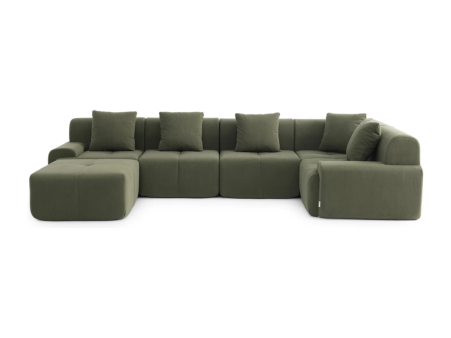 Canapé d'angle modulaire milysofa sofamous 5 places avec méridienne tissu velours côtelé vert sauge