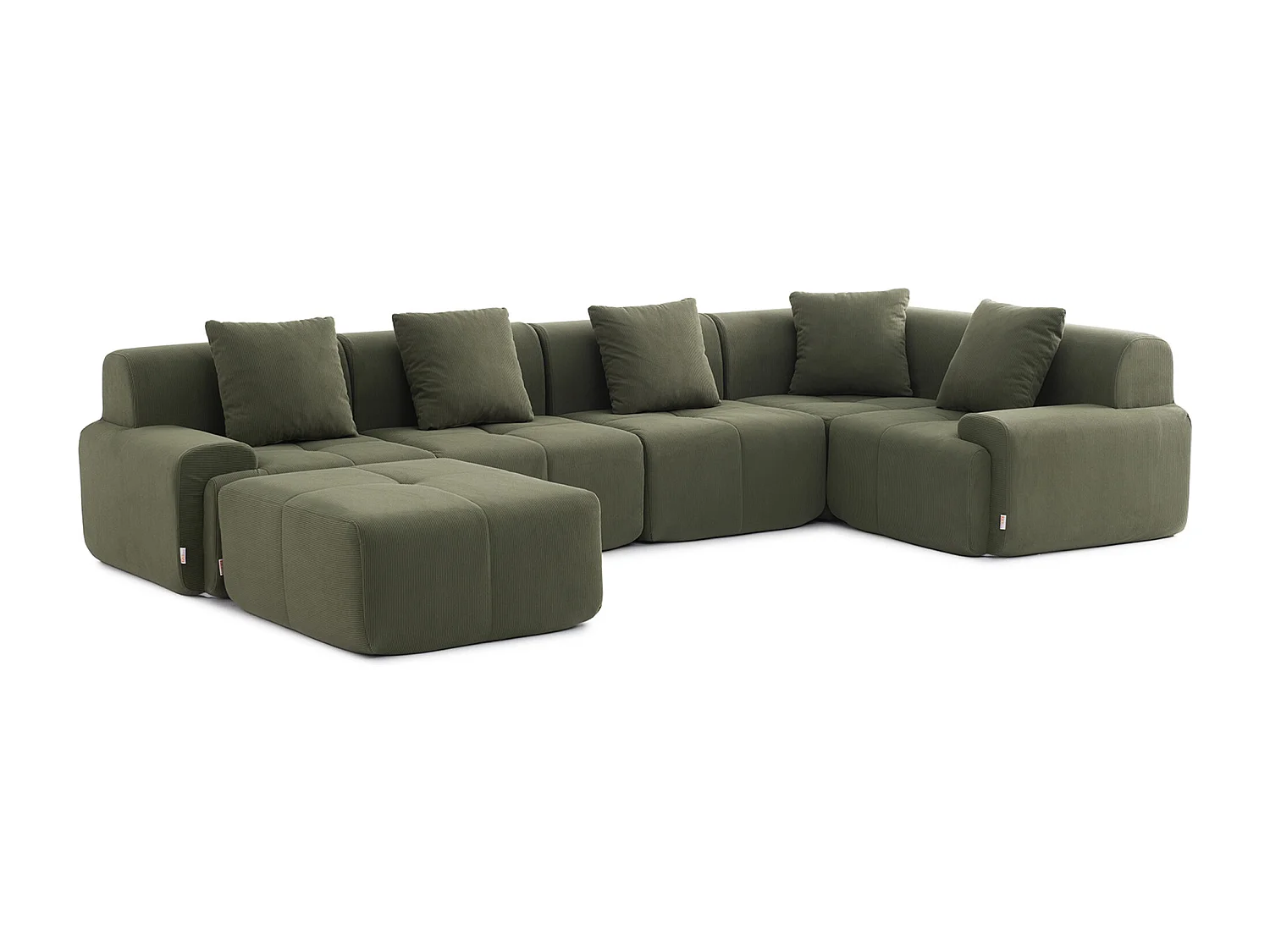 Canapé d'angle modulaire milysofa sofamous 5 places avec méridienne tissu velours côtelé vert sauge