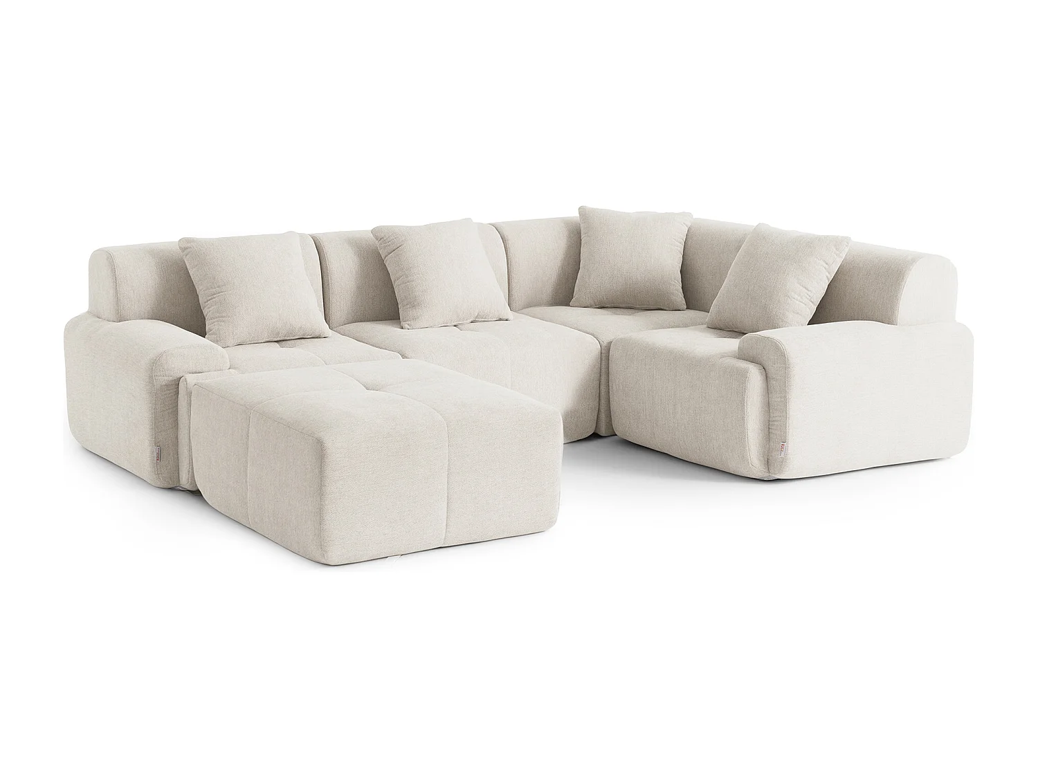Divano angolare modulare MILYSOFA SOFAMOUS 4 posti con chaise longue in tessuto chenille bianco avorio