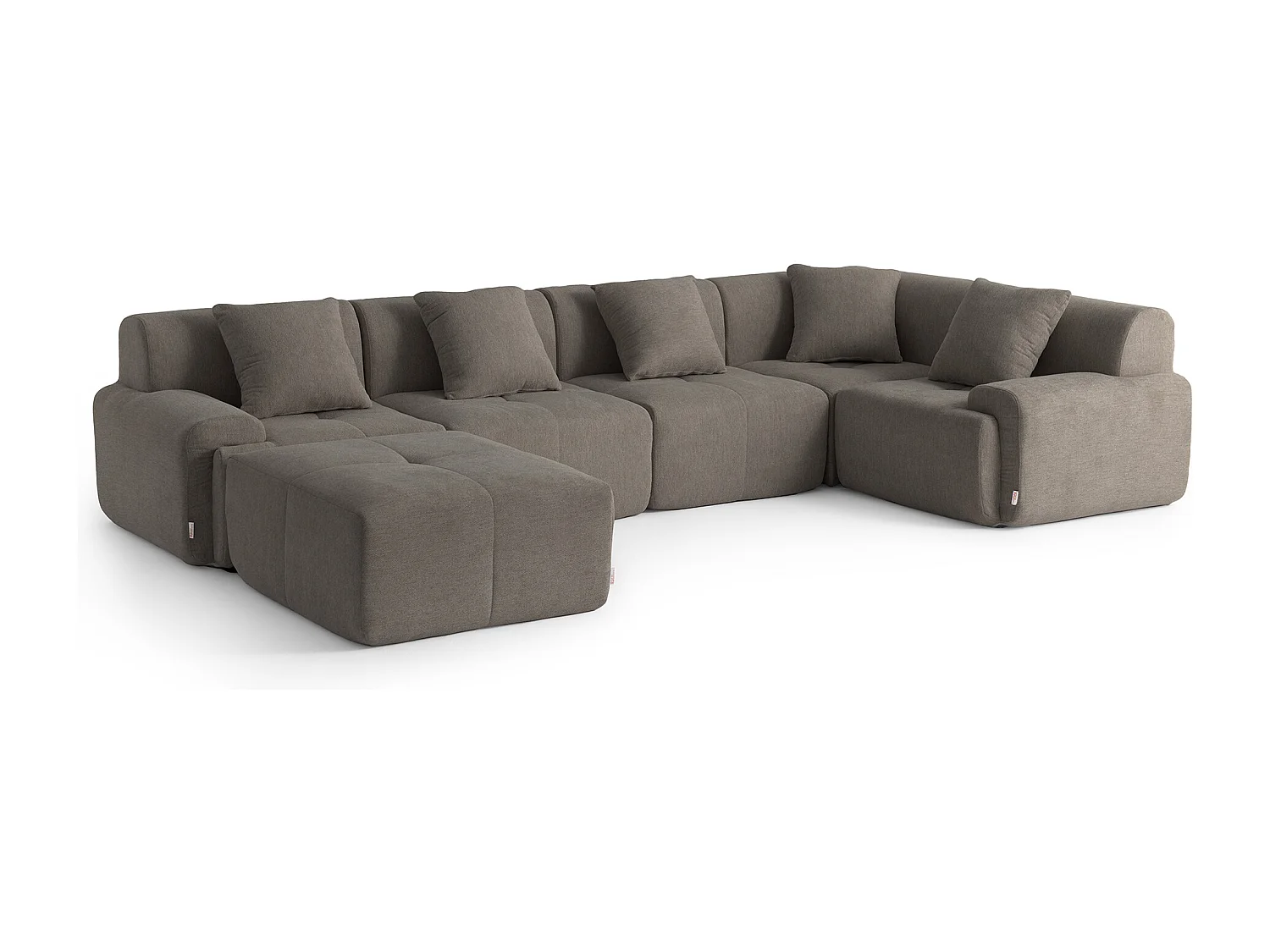 Canapé d'angle modulaire MILYSOFA SOFAMOUS 5 places avec méridienne Tissu chenille Brun cendré