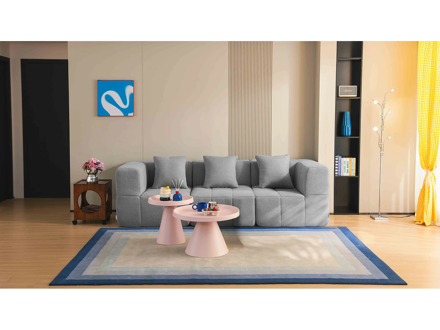 Canapé droit modulaire MILYSOFA SOFABULOUS 3 places Tissu fine bouclette Gris nuage