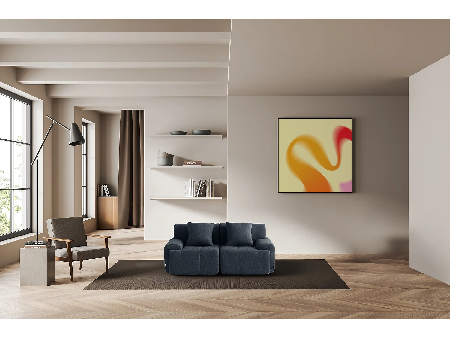 Canapé droit modulaire MILYSOFA SOFAMOUS 2 places Tissu chenille Bleu gris